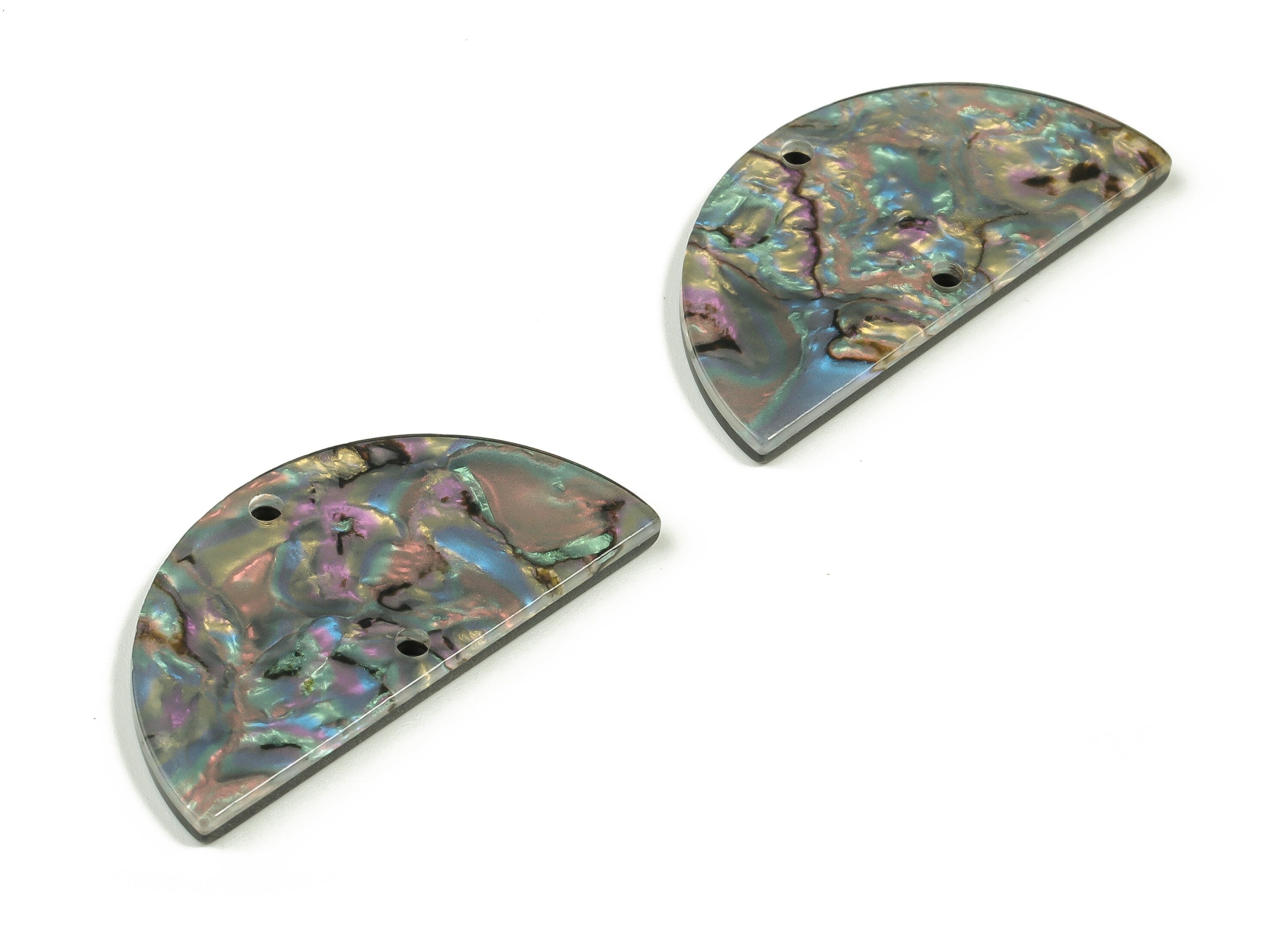Acrylic Semicircle Earring Connectors - Acrylic Half Moon Charms - 2 Holes - Jewelry Supplies - Color Code:A692 - 34x17x2.3mm - AC1218-A692 - DOMEDBAZAAR
