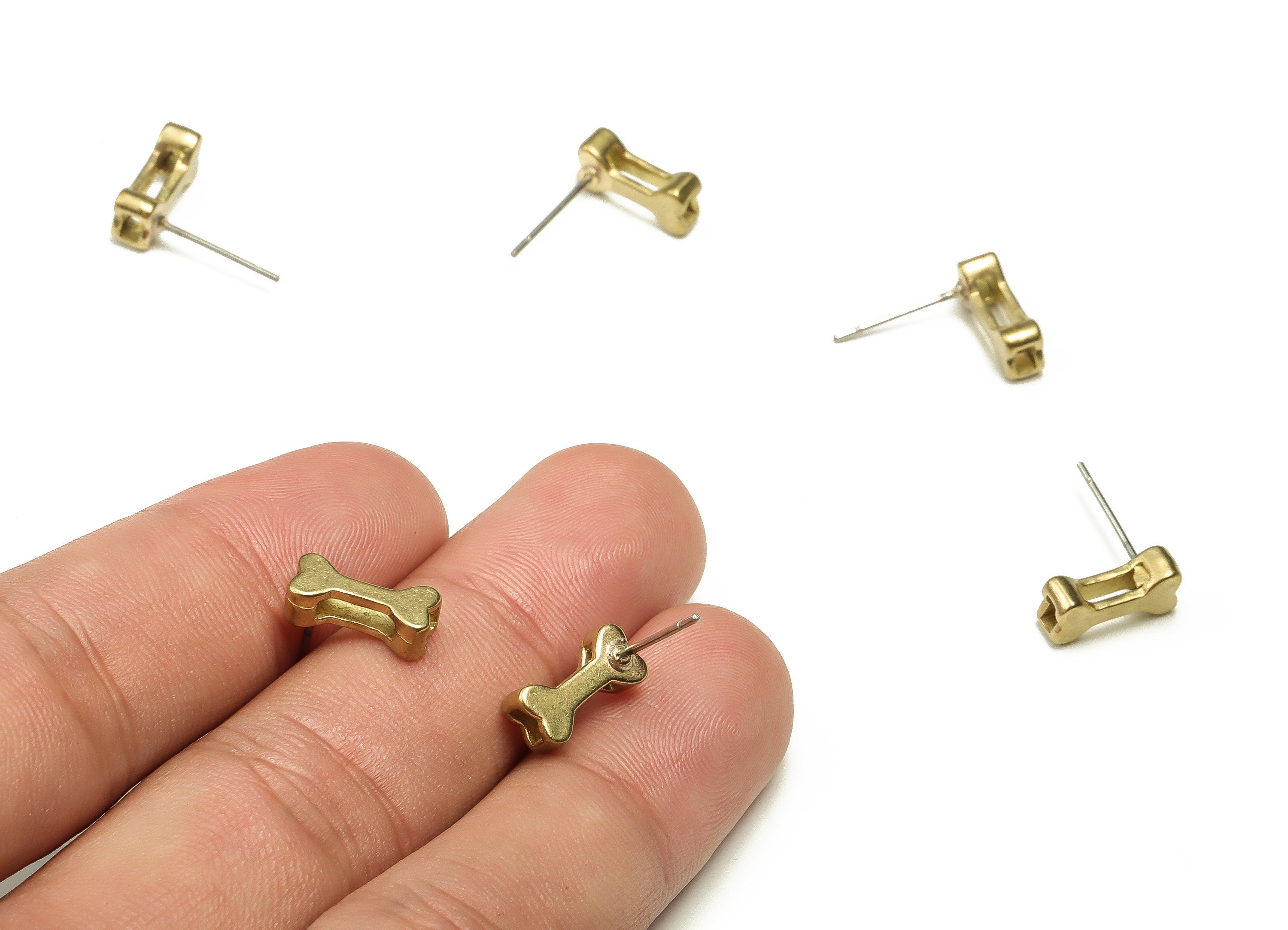 Brass Bone Earring Stud - Raw Brass Bone Earring Post - Brass Stud - Jewelry Making Supplies - 11.65x5.54x3.65mm - PP4563 - DOMEDBAZAAR