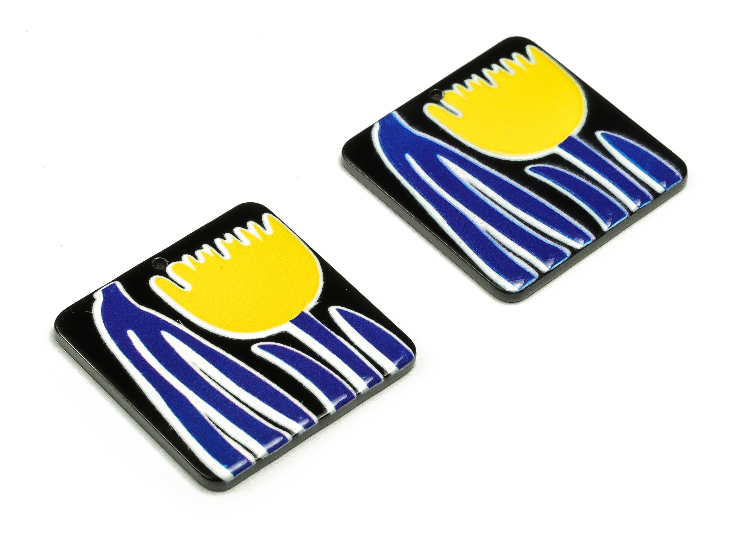 Acrylic Square Earring Charms - Acrylic Square Flower Pendant - Earring Findings - Jewelry Making Supplies - 34.85x34.75x2.27mm - AC2323 - DOMEDBAZAAR