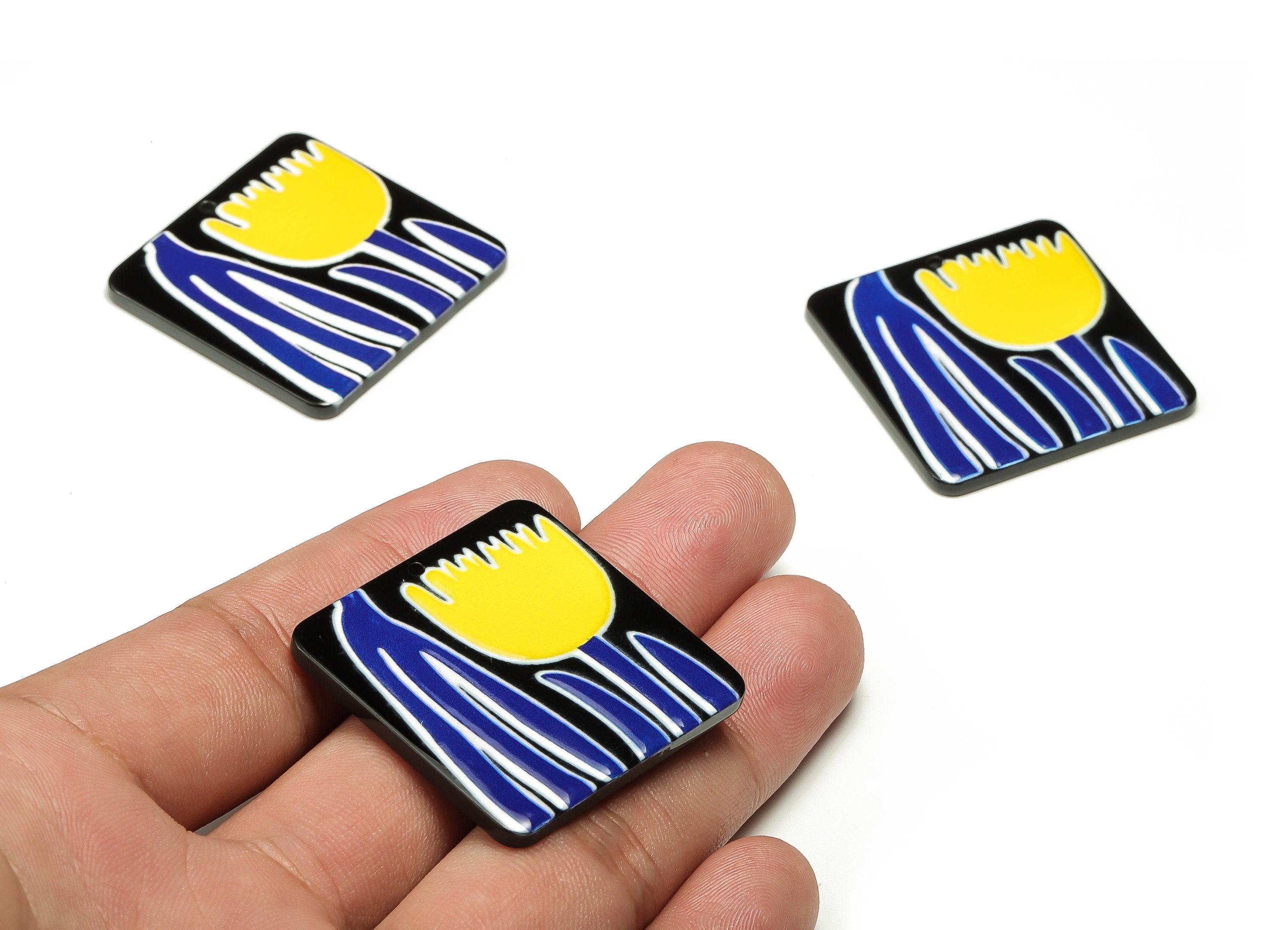Acrylic Square Earring Charms - Acrylic Square Flower Pendant - Earring Findings - Jewelry Making Supplies - 34.85x34.75x2.27mm - AC2323 - DOMEDBAZAAR