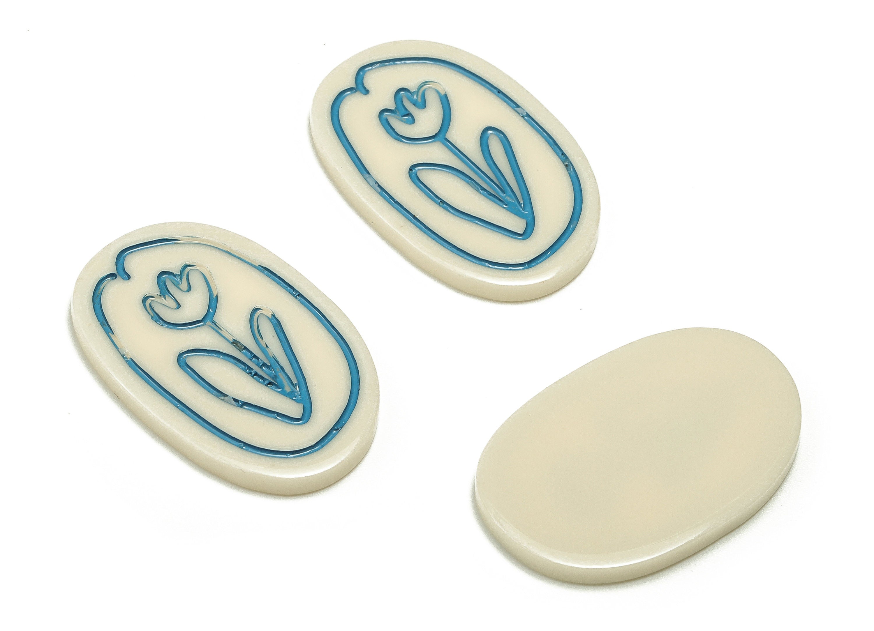 Acrylic Oval Flower Earring Charm - Acrylic Oval Art Flower Pendant - Jewelry Supplies - Earring Findings - 29.76x19.24x2.26mm - AC2296 - DOMEDBAZAAR