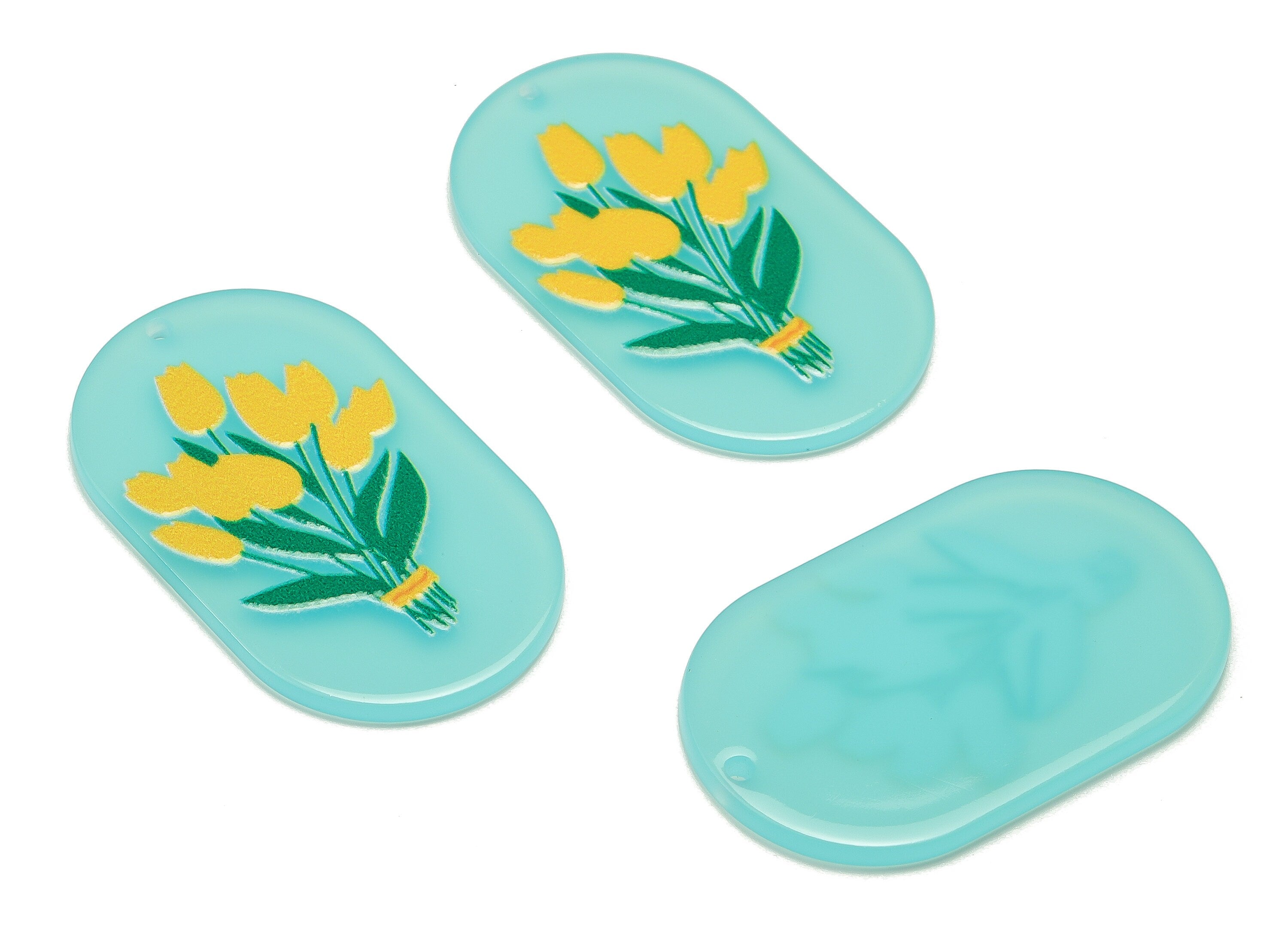 Acrylic Oval Bouquet Earrings Charms - Acrylic Oval Pendant - Earring Findings - Jewelry Supplies - 39.62x23.96x2.04mm - AC2314 - DOMEDBAZAAR