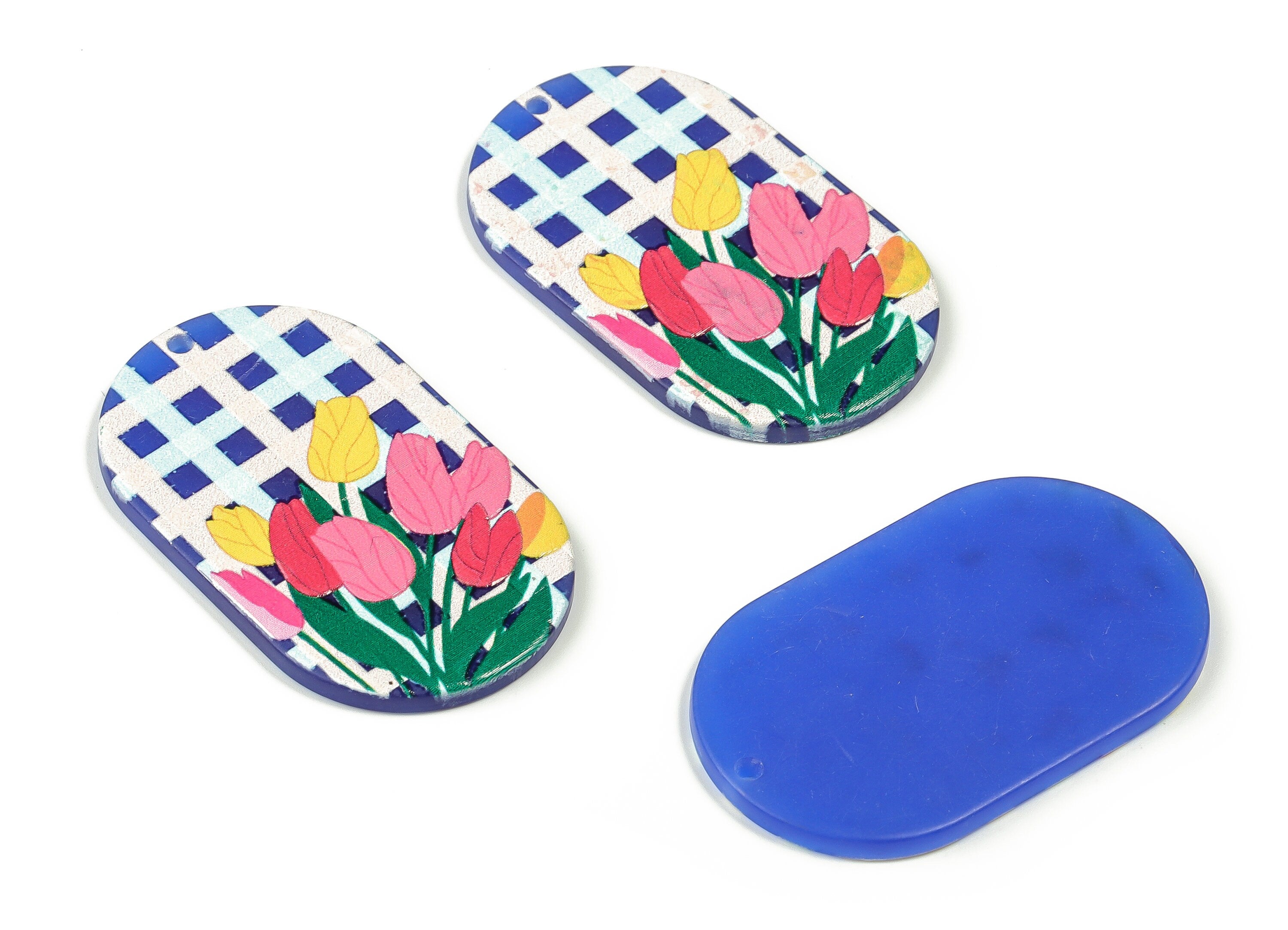 Acrylic Oval Earrings Charms - Acrylic Oval Flowers Pendant - Jewelry Supplies - Earring Findings - 39.76x23.94x2.16mm - AC2316 - DOMEDBAZAAR