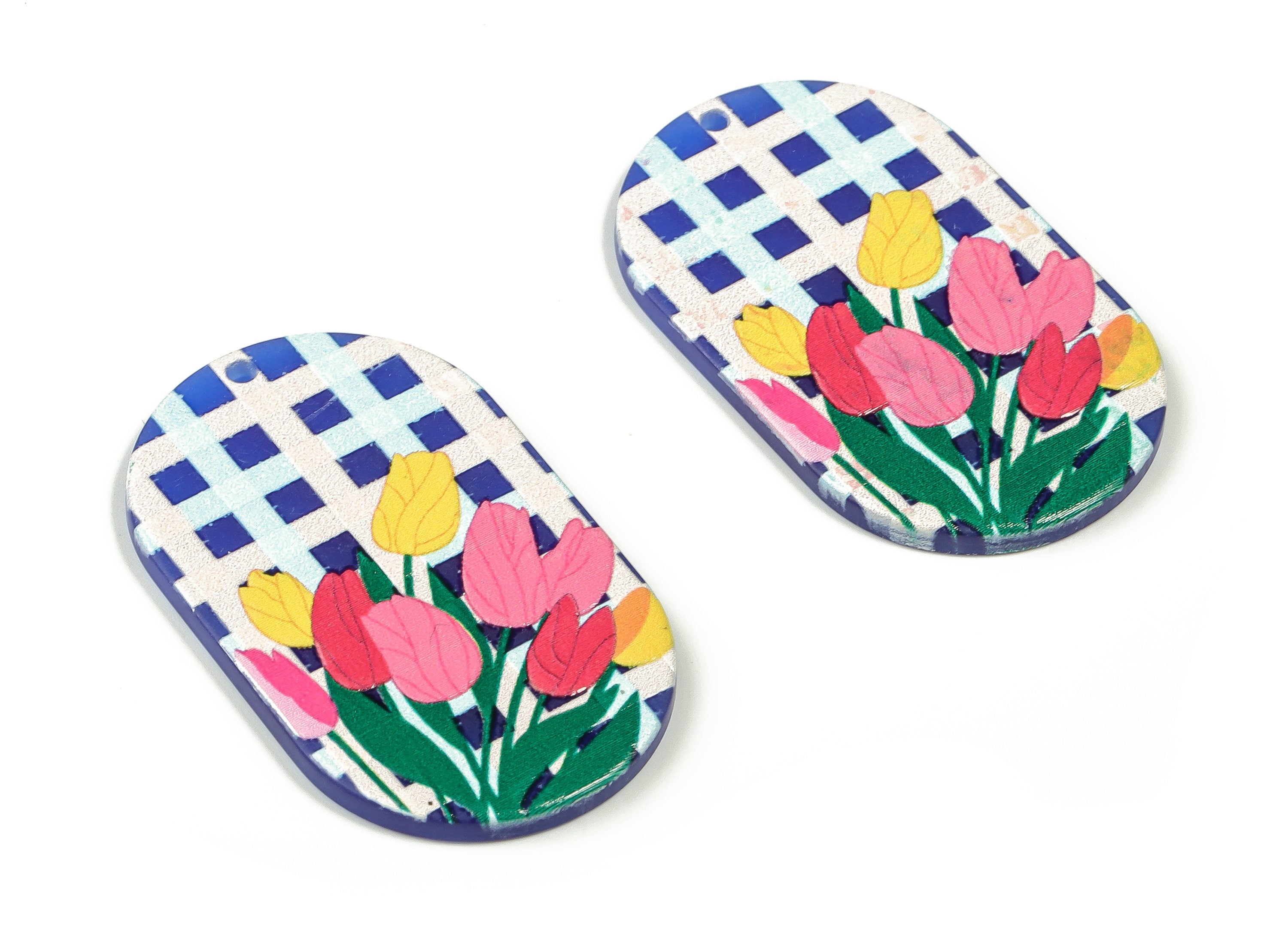 Acrylic Oval Earrings Charms - Acrylic Oval Flowers Pendant - Jewelry Supplies - Earring Findings - 39.76x23.94x2.16mm - AC2316 - DOMEDBAZAAR