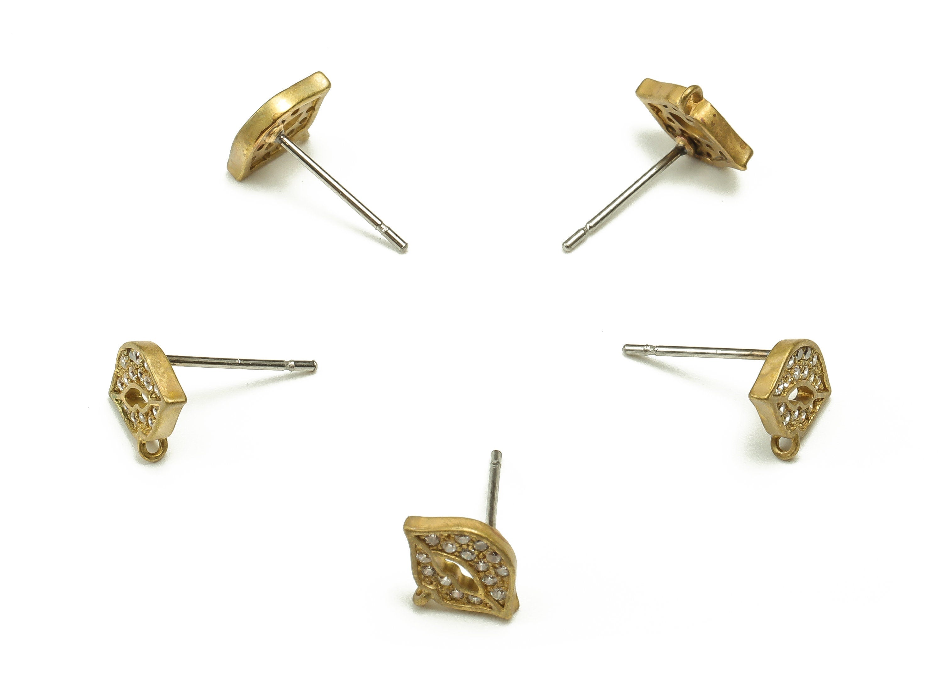 Brass Lips Earring Stud With Zircons - Raw Brass Lips Post - Brass Stud - Earring Post - Jewelry Supplies - 9.21x7.82x1.87mm - PP4558 - DOMEDBAZAAR