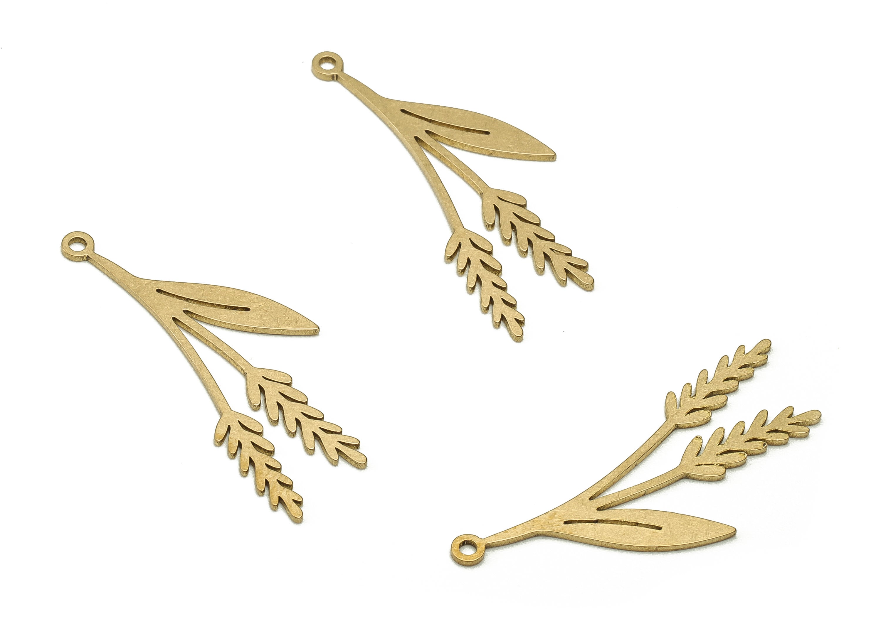 Brass Wheat Ears Earring Charms - Raw Brass Wheat Ears Pendant - Earring Finding - Jewelry Making Supplies - 30.56x12.3x0.73mm - PP4595 - DOMEDBAZAAR