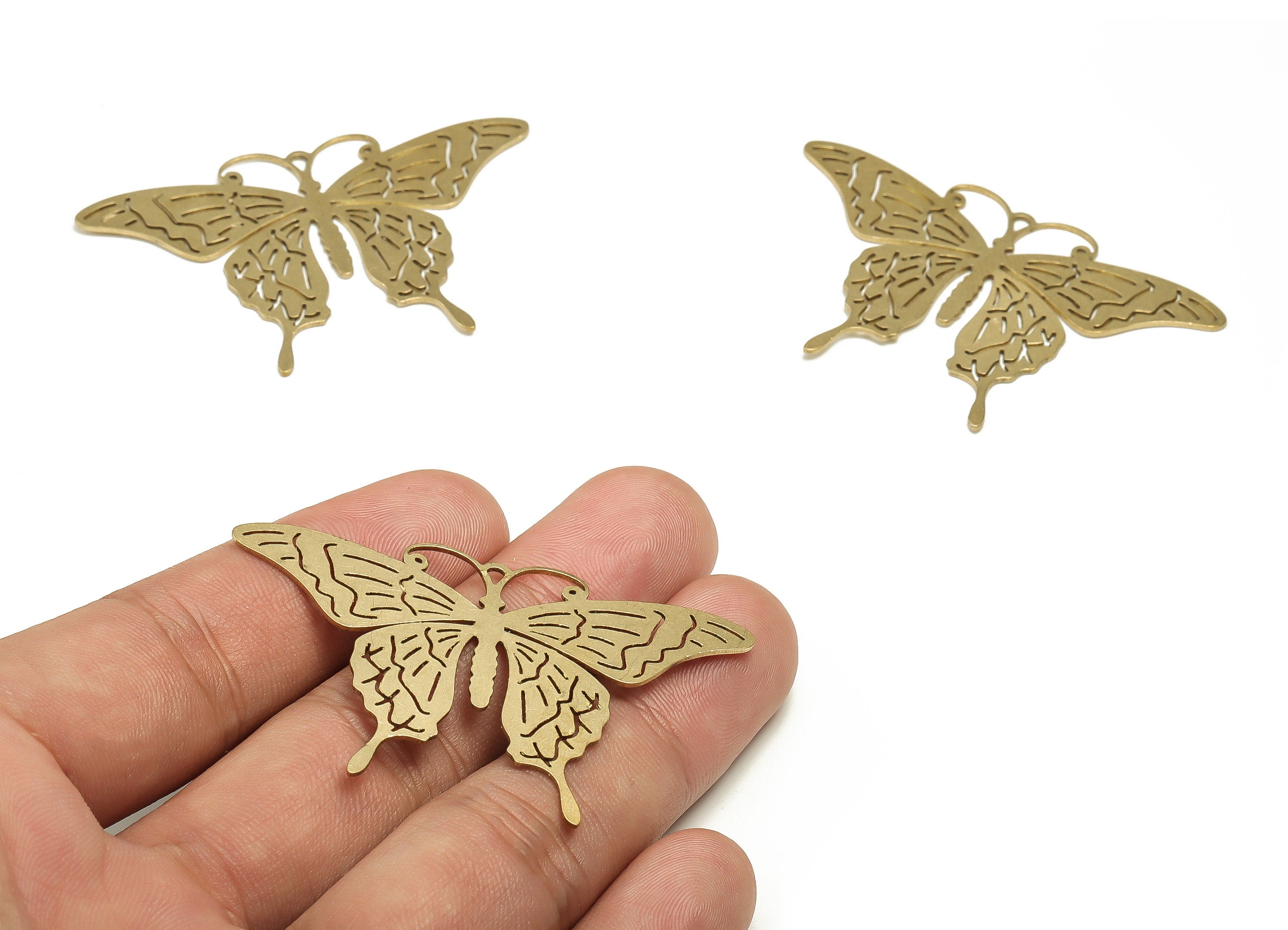 Brass Butterfly Earring Charms - Raw Brass Butterfly Pendant - Earring Findings - Jewelry Making Supplies - 35.27x55.8x0.9mm - PP4581 - DOMEDBAZAAR