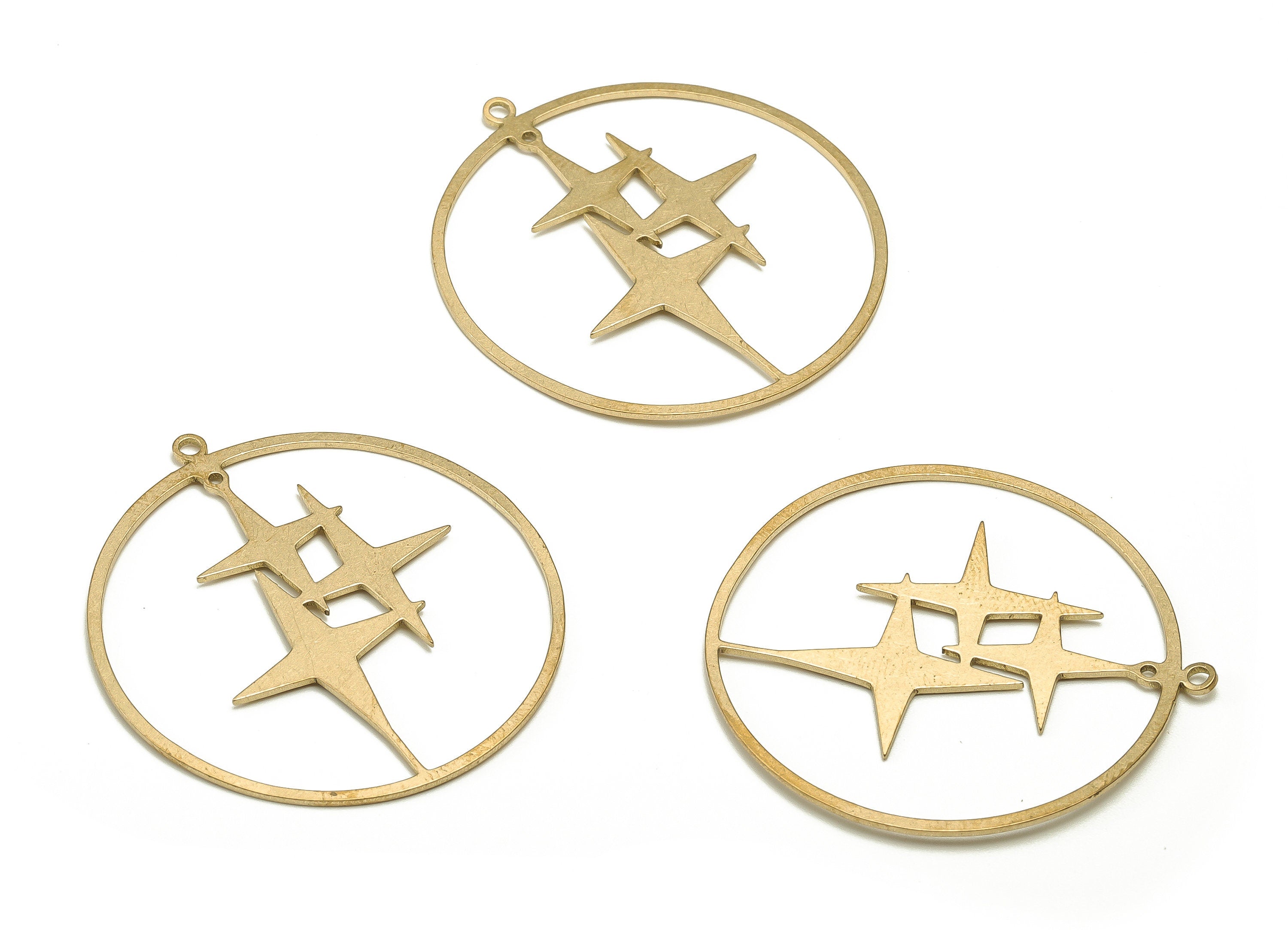 Brass Round Star Earring Charms - Raw Brass Circle Pendant - Earrings Finding - Jewelry Making Supplies - 36.8x34.1x0.74mm - PP4590 - DOMEDBAZAAR