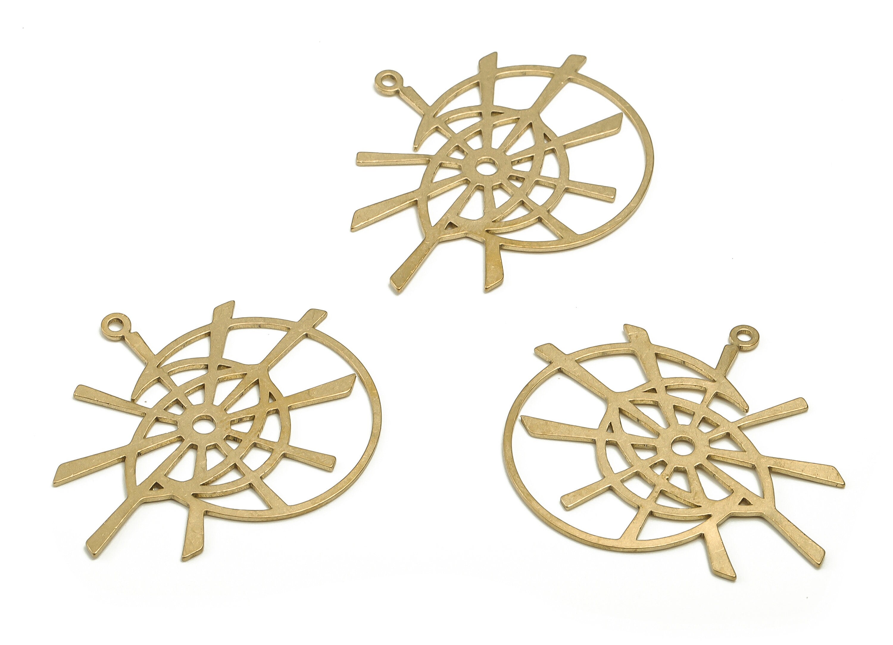 Brass Crescent Earring Charms - Raw Brass Moon Planet Pendant - Earring Findings - Jewelry Making Supplies - 31.3x37.7x0.82mm - PP4587 - DOMEDBAZAAR