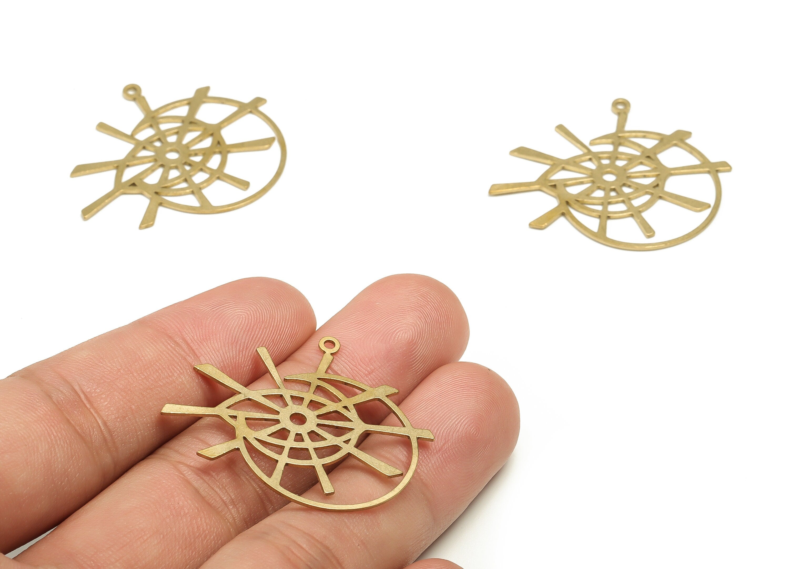 Brass Crescent Earring Charms - Raw Brass Moon Planet Pendant - Earring Findings - Jewelry Making Supplies - 31.3x37.7x0.82mm - PP4587 - DOMEDBAZAAR