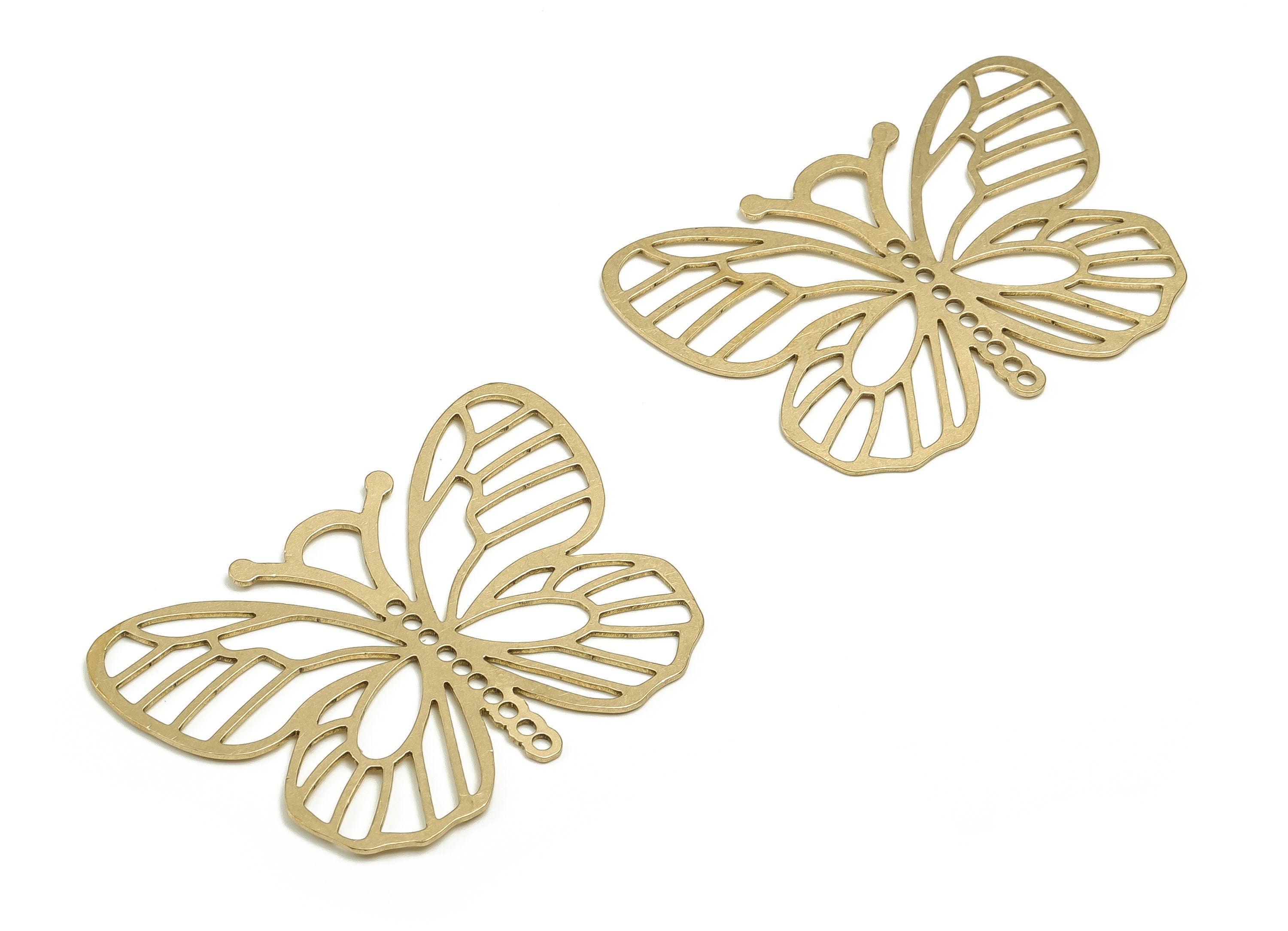 Brass Filigree Butterfly Earring Charms - Raw Brass Butterfly Pendant - Earring Findings - Jewelry Supplies - 34.2x51.05x0.72mm - PP4585 - DOMEDBAZAAR