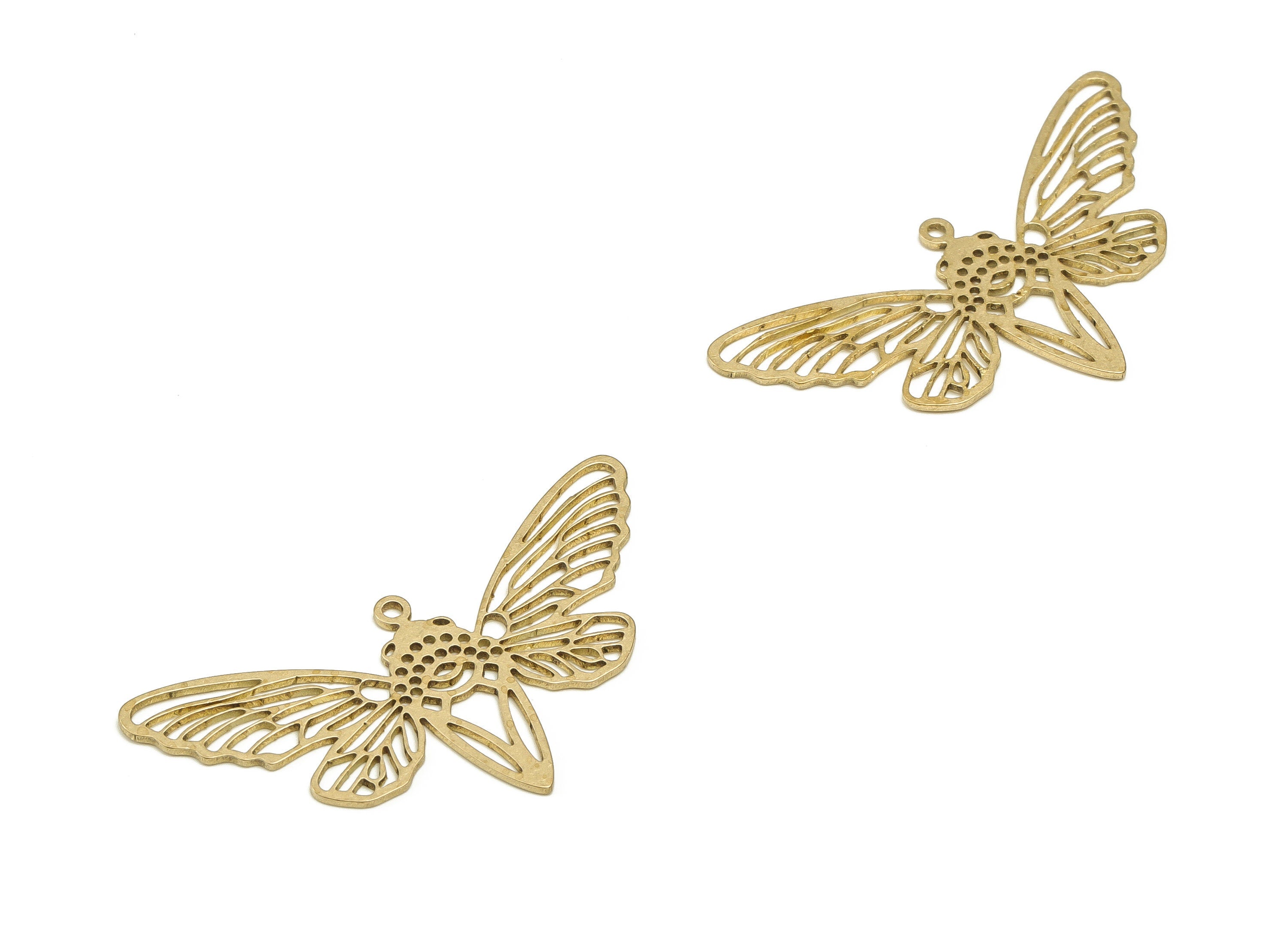 Brass Butterfly Earring Charms - Raw Brass Butterfly Pendant - Earring Findings - Jewelry Making Supplies - 21.25x39.5x0.8mm - PP4577 - DOMEDBAZAAR