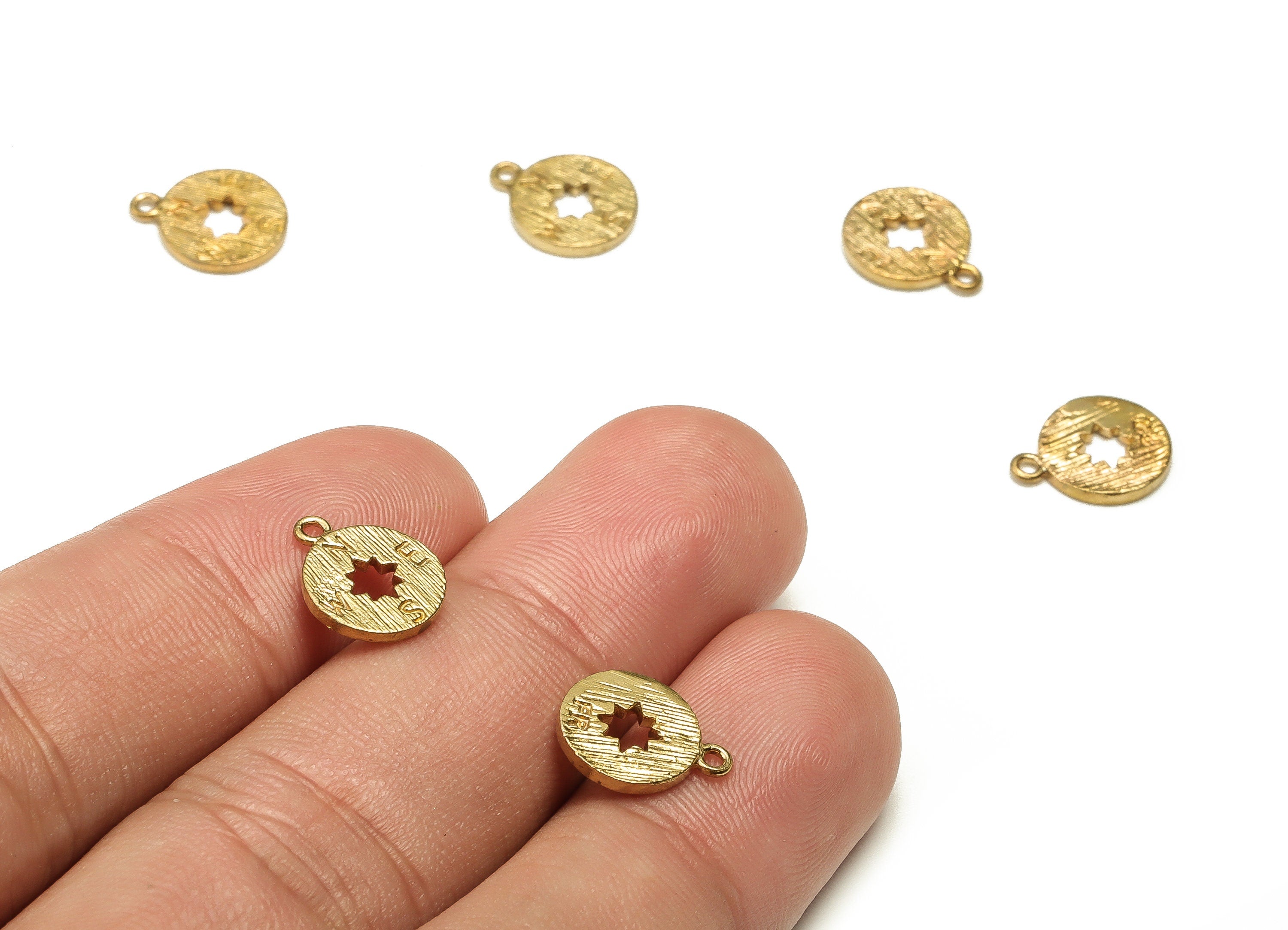 Brass Round Star Earring Charms - Raw Brass Circle Pendant - Earring Findings - Jewelry Making Supplies - 11.7x9.5x1.2mm - PP4654 - DOMEDBAZAAR