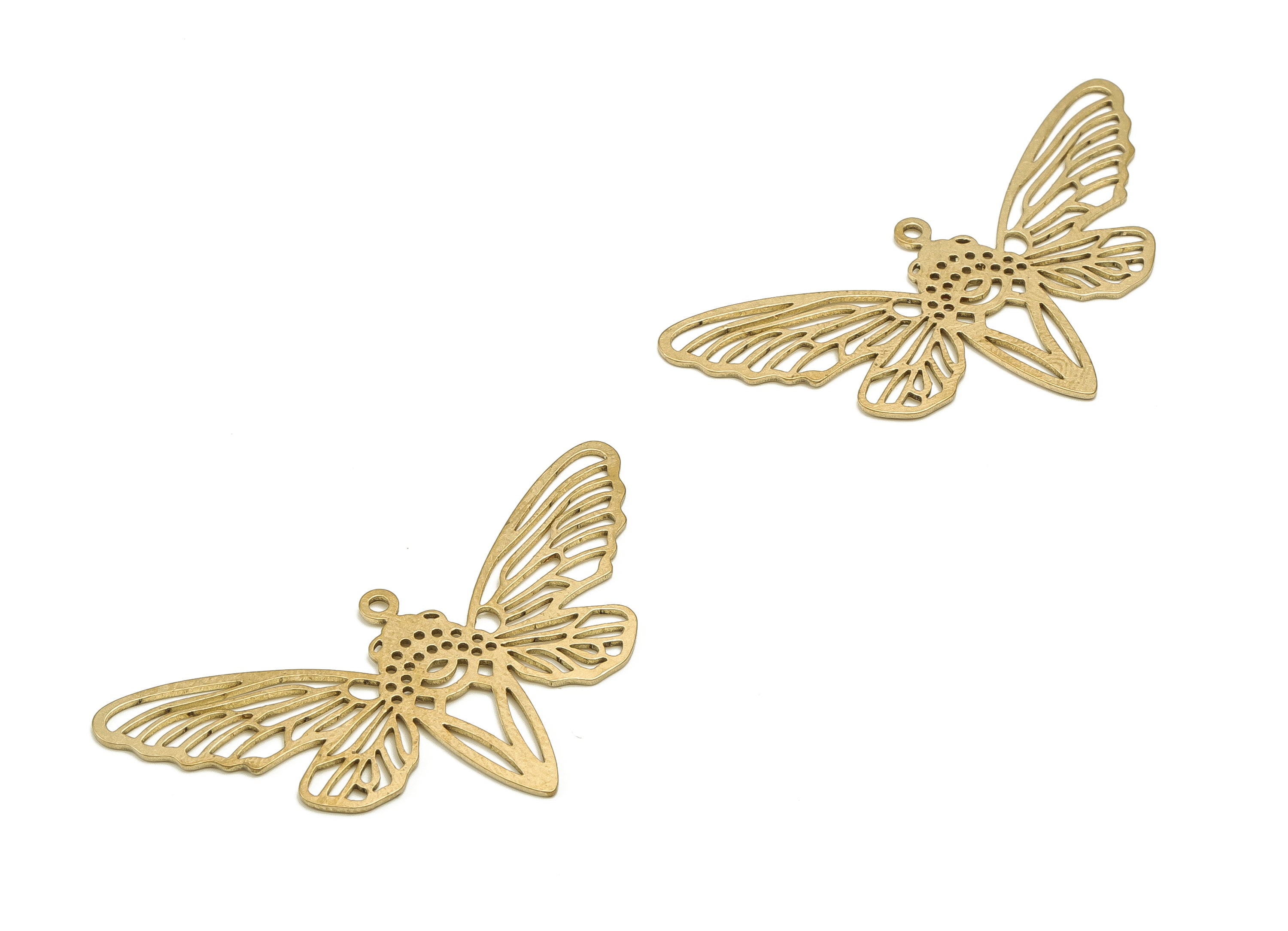 Brass Moth Earring Charms - Raw Brass Butterfly Pendant - Earring Findings - Jewelry Making Supplies - 25.5x48.25x0.72mm - PP4586 - DOMEDBAZAAR