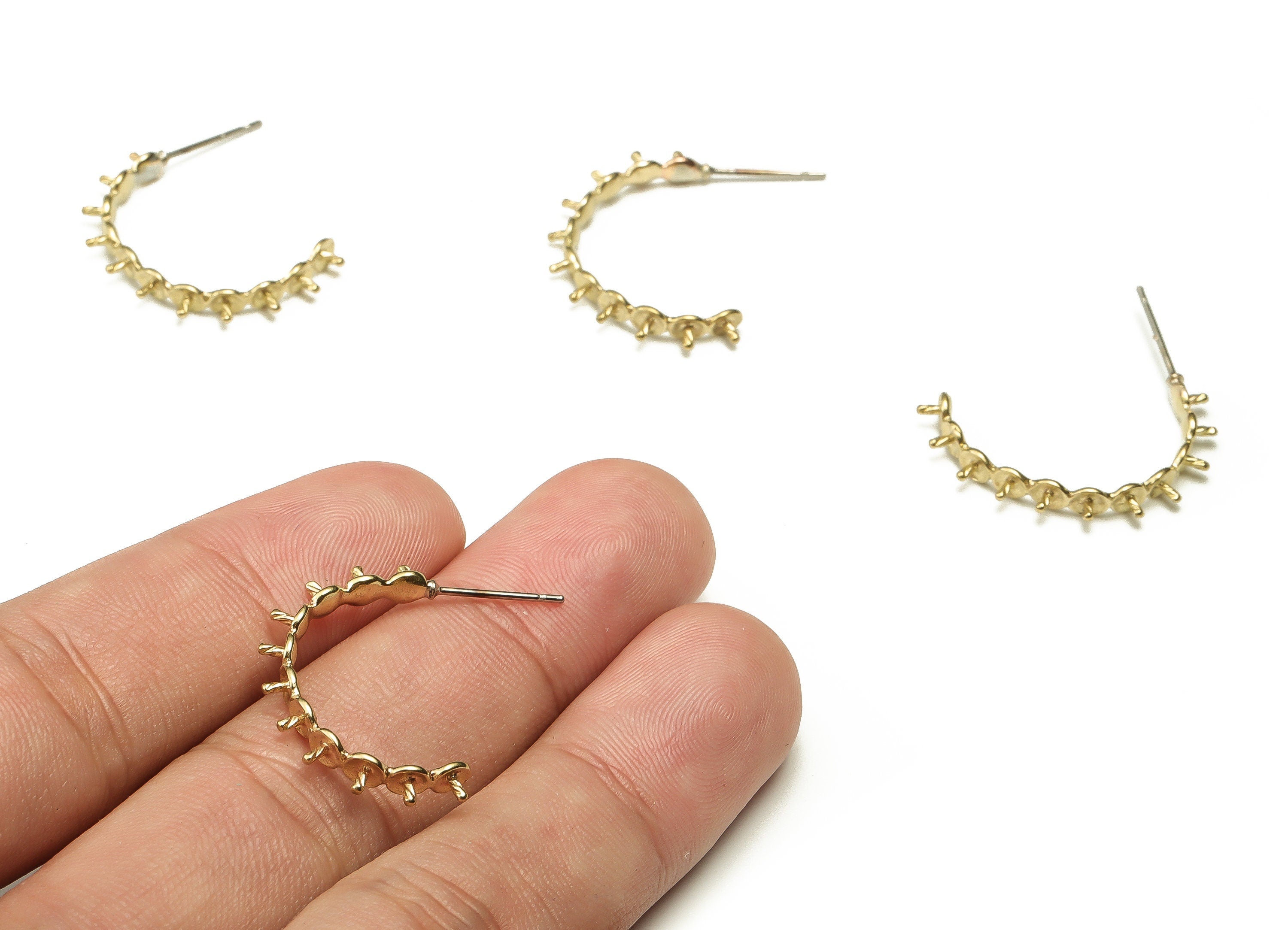 Brass C Earring Stud - Raw Brass Nail Earring Post - Stainless Steel Stud - Jewelry Making Supplies - 27.22x3.32x3.32mm - PP4676 - DOMEDBAZAAR