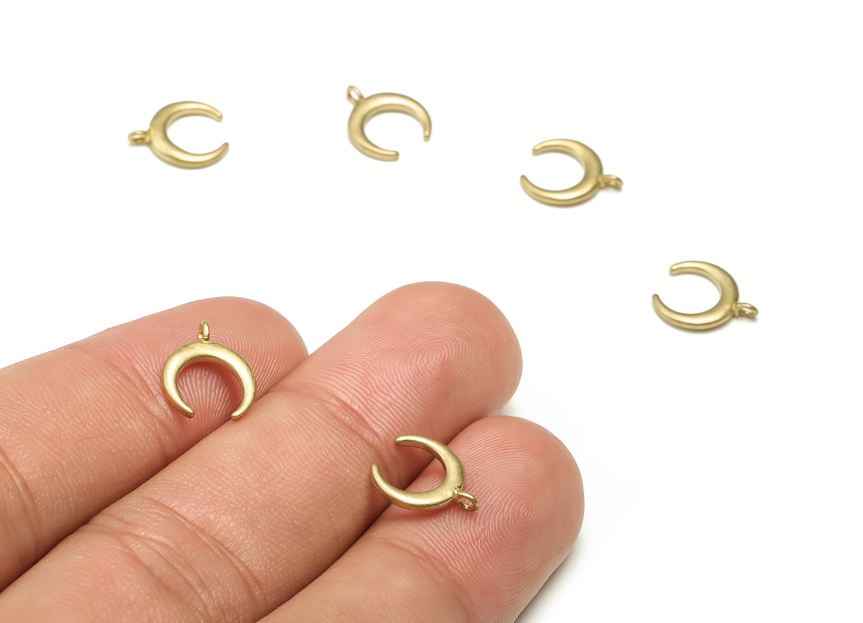 Brass Crescent Earring Charms - Raw Brass Moon Pendant - Earring Finding - Jewelry Making Supplies - 11x9.3x1.5mm - PP4651 - DOMEDBAZAAR