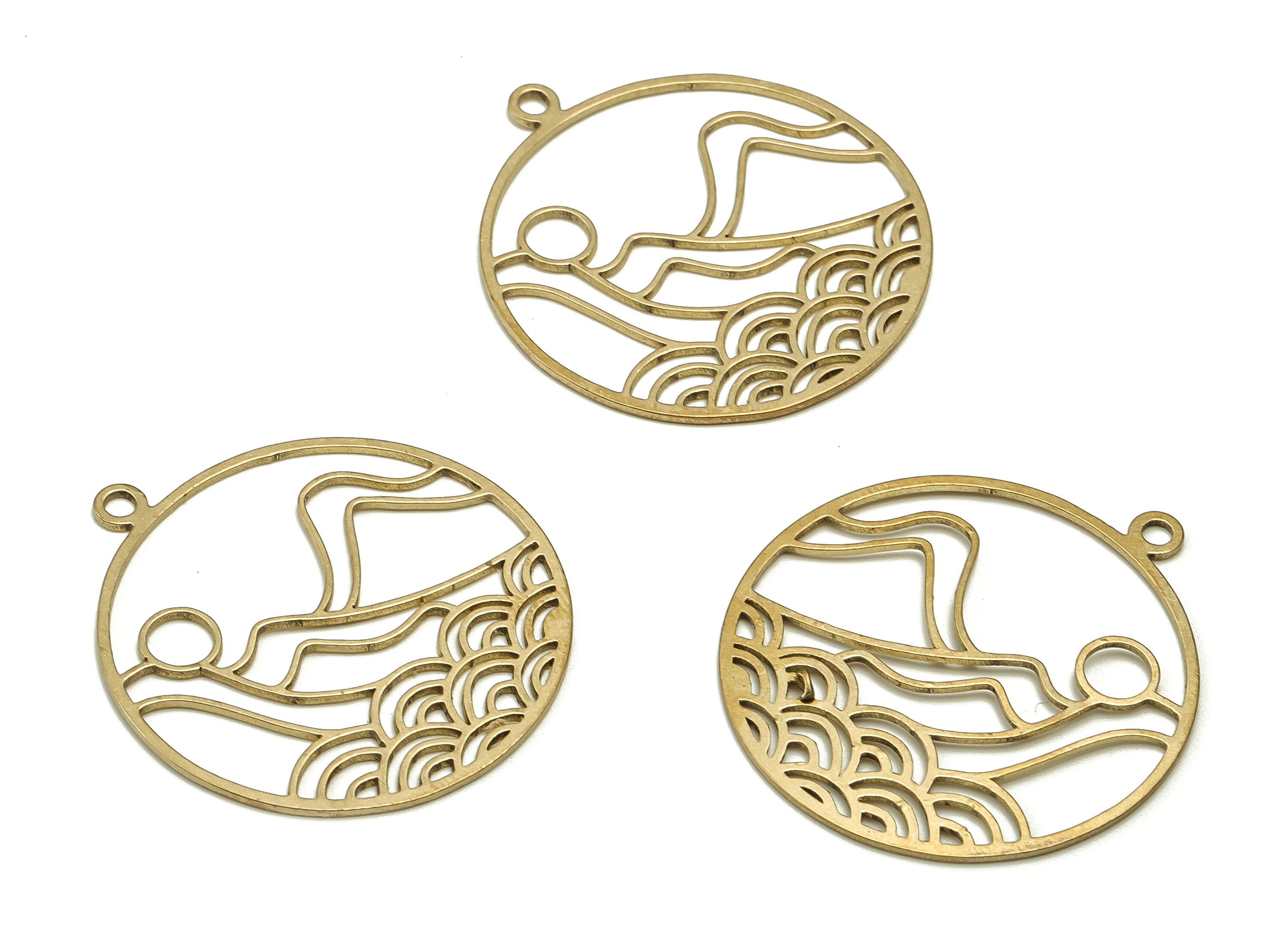 Brass Round Wave Earring Charms - Raw Brass Circle Pendant - Earrings Finding - Jewelry Making Supplies - 33.4x30x0.77mm - PP4578 - DOMEDBAZAAR