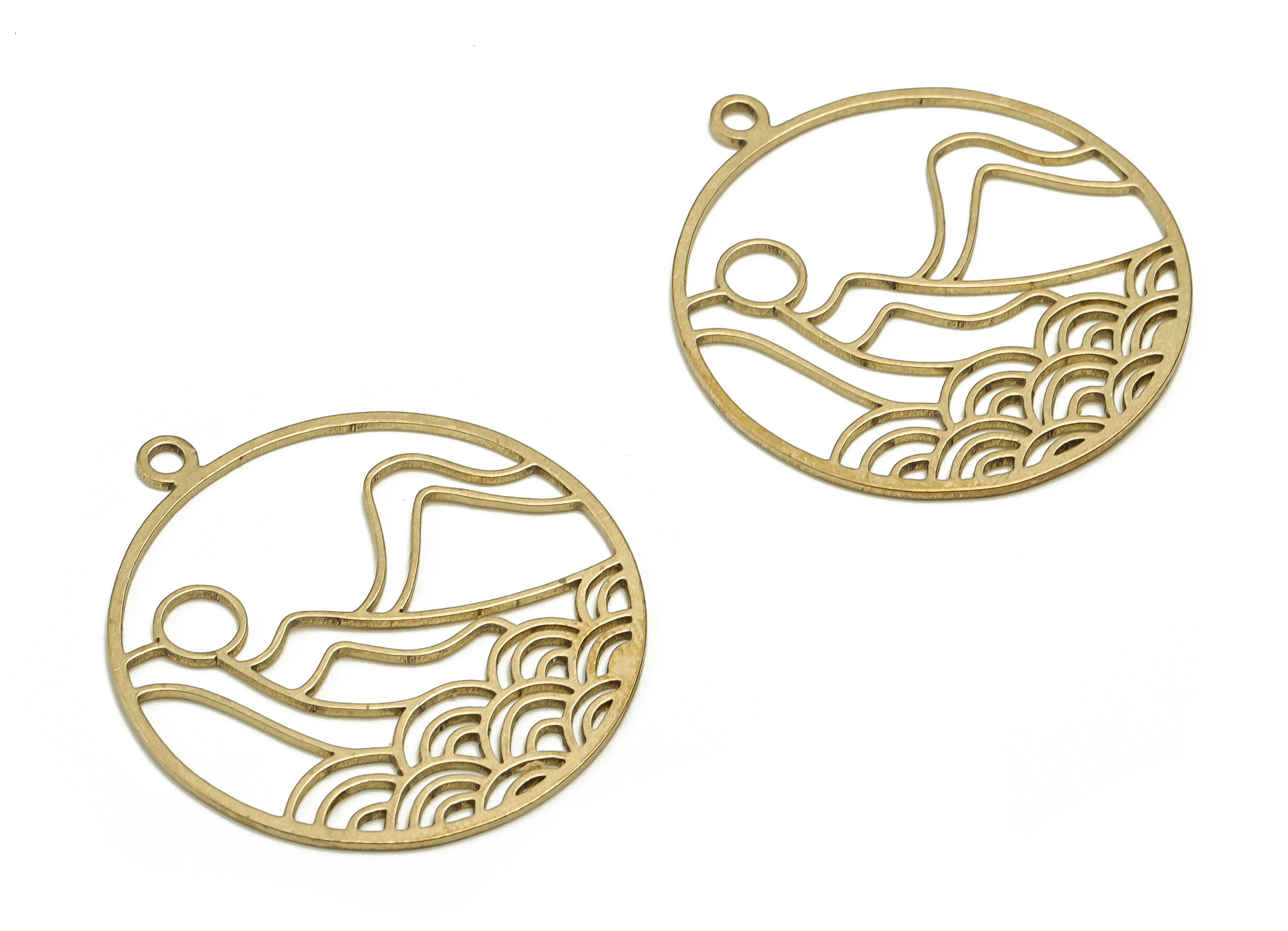 Brass Round Wave Earring Charms - Raw Brass Circle Pendant - Earrings Finding - Jewelry Making Supplies - 33.4x30x0.77mm - PP4578 - DOMEDBAZAAR