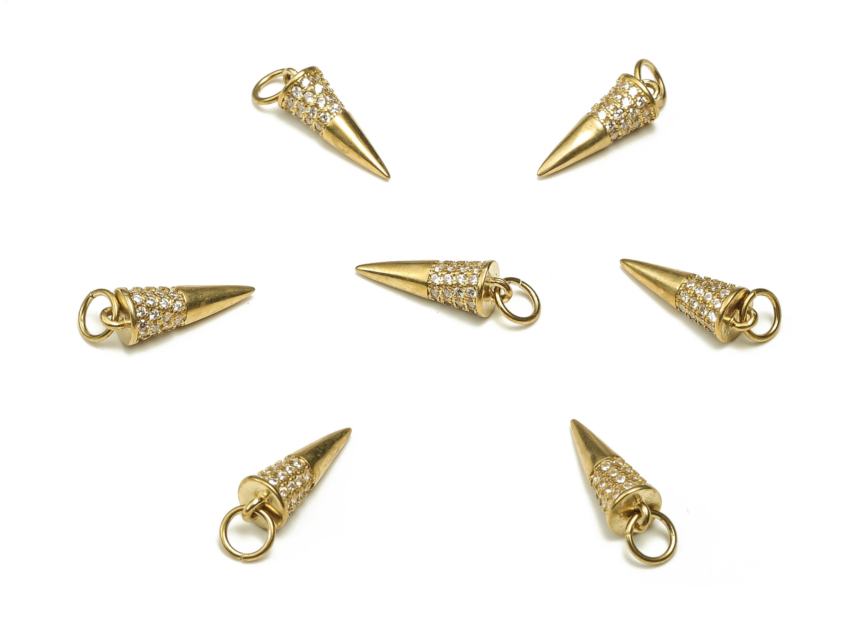 Brass Cone Earring Charms With Zircons - Raw Brass Cone Pendant - Earring Finding - Jewelry Making Supplies - 17.33x5.26x5.26mm - PP4677 - DOMEDBAZAAR