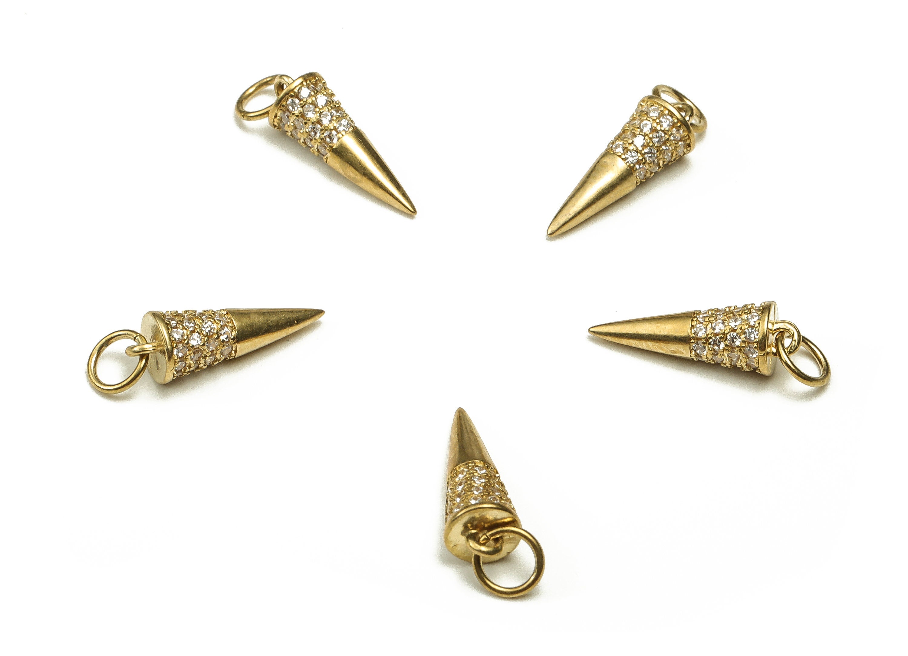 Brass Cone Earring Charms With Zircons - Raw Brass Cone Pendant - Earring Finding - Jewelry Making Supplies - 17.33x5.26x5.26mm - PP4677 - DOMEDBAZAAR