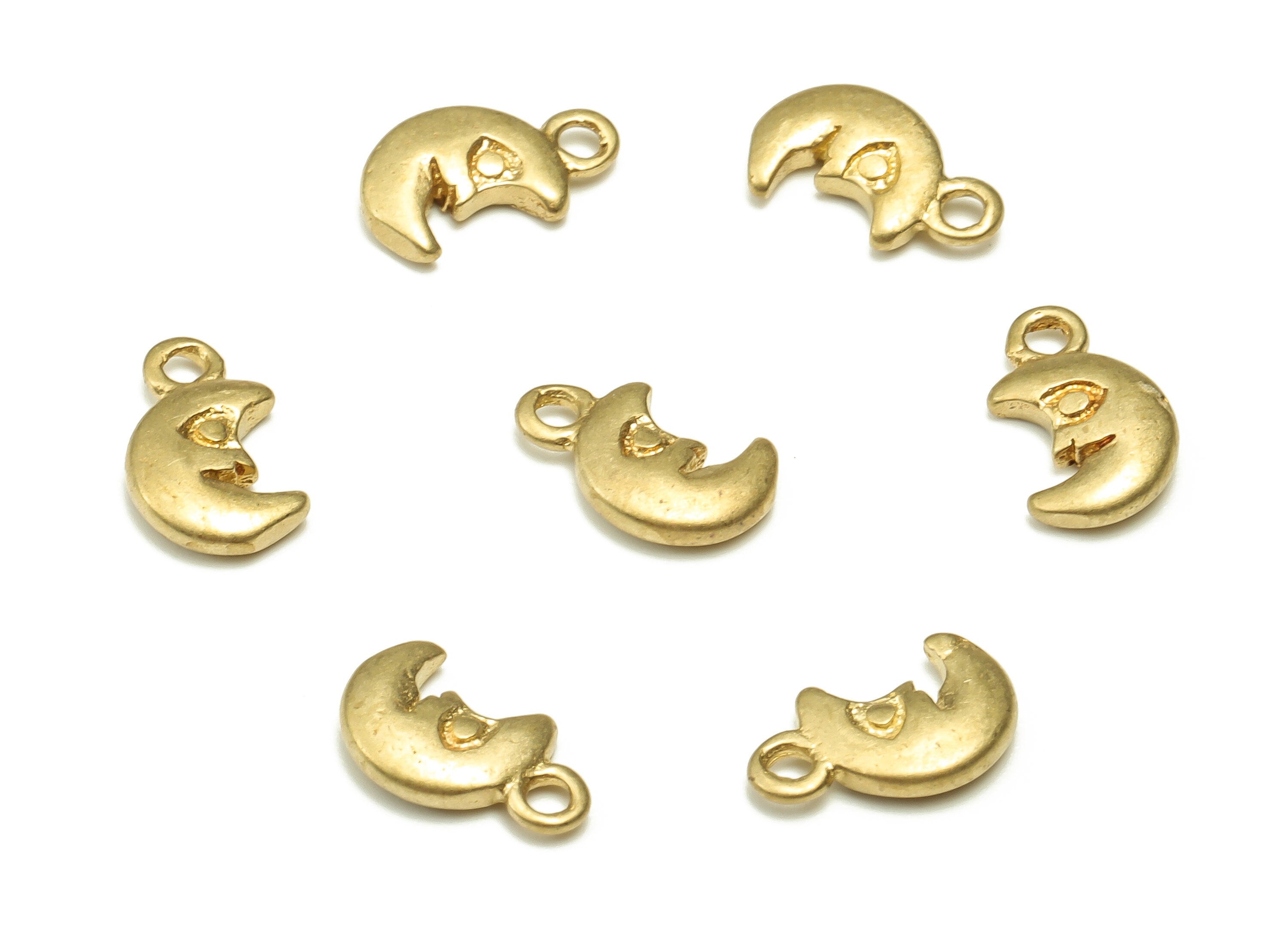 Brass Moon Earring Charms - Raw Brass Face Pendant - Earring Finding - DIY Jewelry Making Supplies - 10x6x2mm - PP4653 - DOMEDBAZAAR