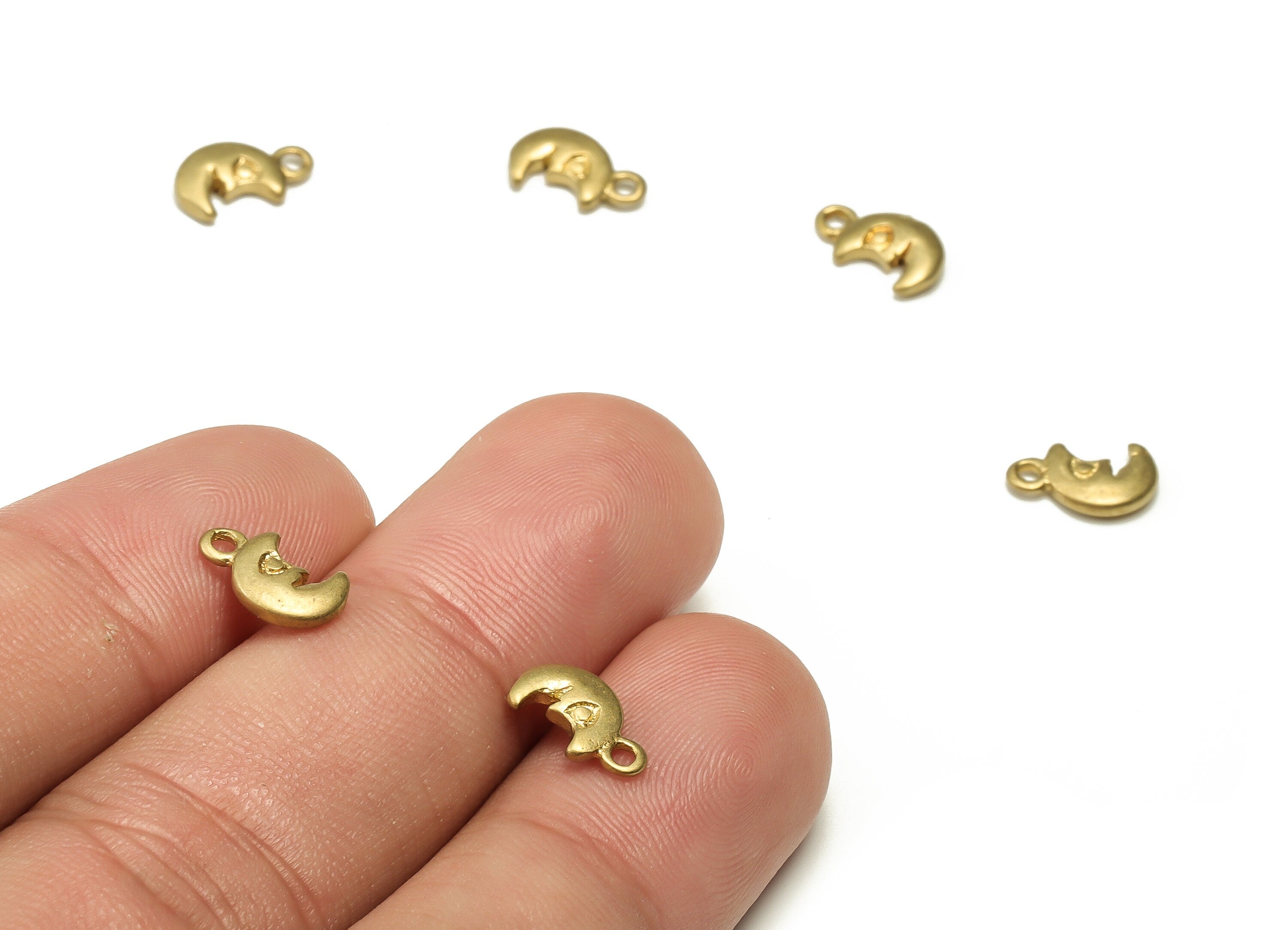 Brass Moon Earring Charms - Raw Brass Face Pendant - Earring Finding - DIY Jewelry Making Supplies - 10x6x2mm - PP4653 - DOMEDBAZAAR
