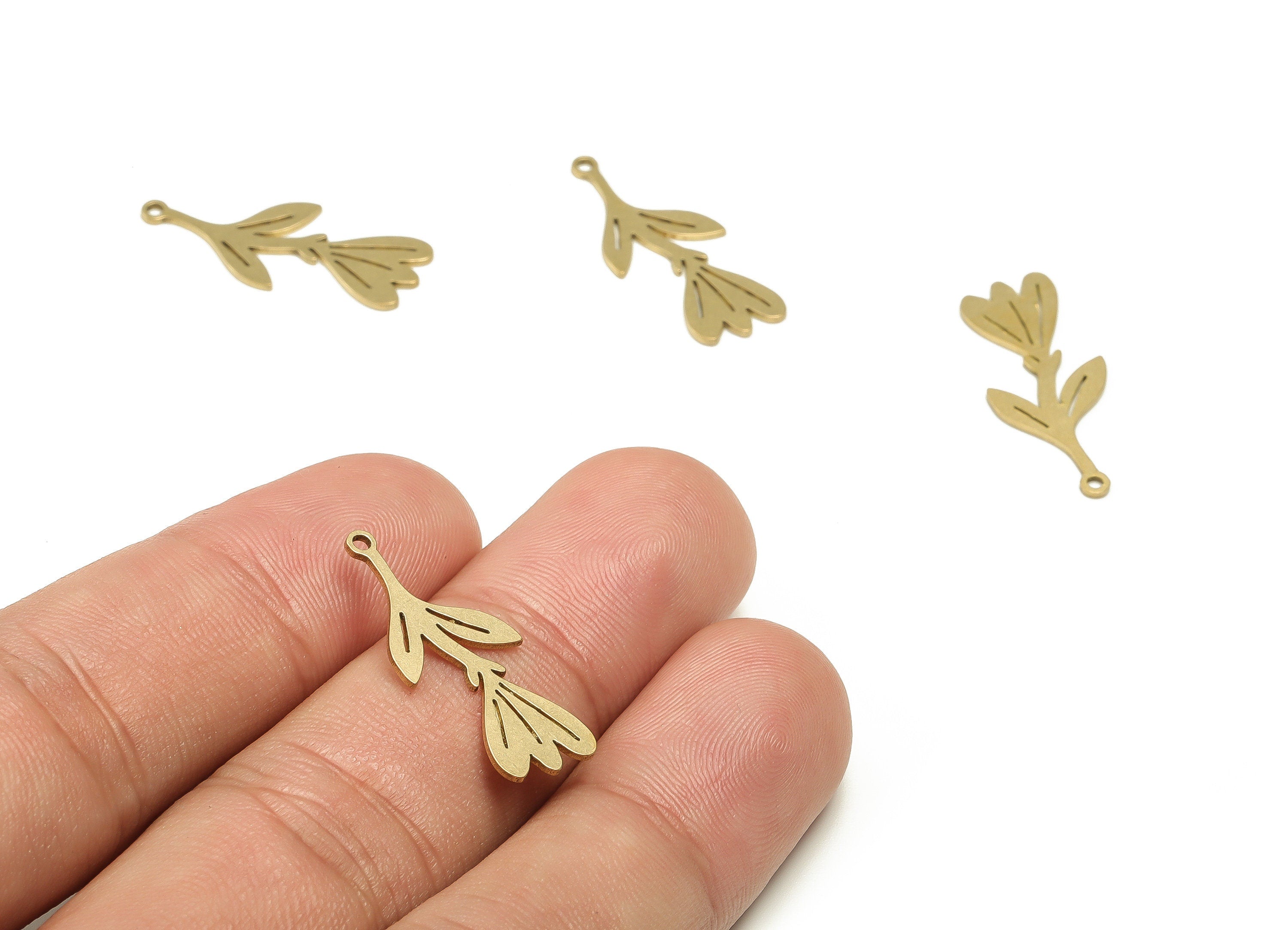Brass Flower Earring Charms - Raw Brass Flower Pendant - Earring Findings - Jewelry Making Supplies - 24.9x10.5x0.73mm - PP4596 - DOMEDBAZAAR