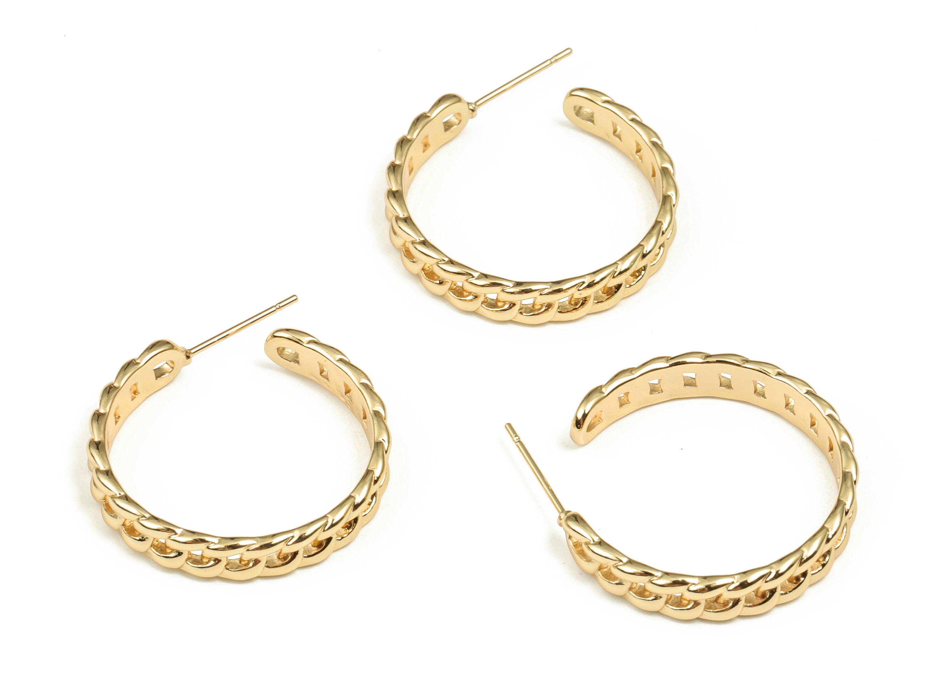 Brass Cable Chain C Earring Stud - Gold C Earring Post  - 18K Real Gold Plated Brass - Jewelry Making Supplies - 26.71x26.34x1.9mm - RGP3639 - DOMEDBAZAAR