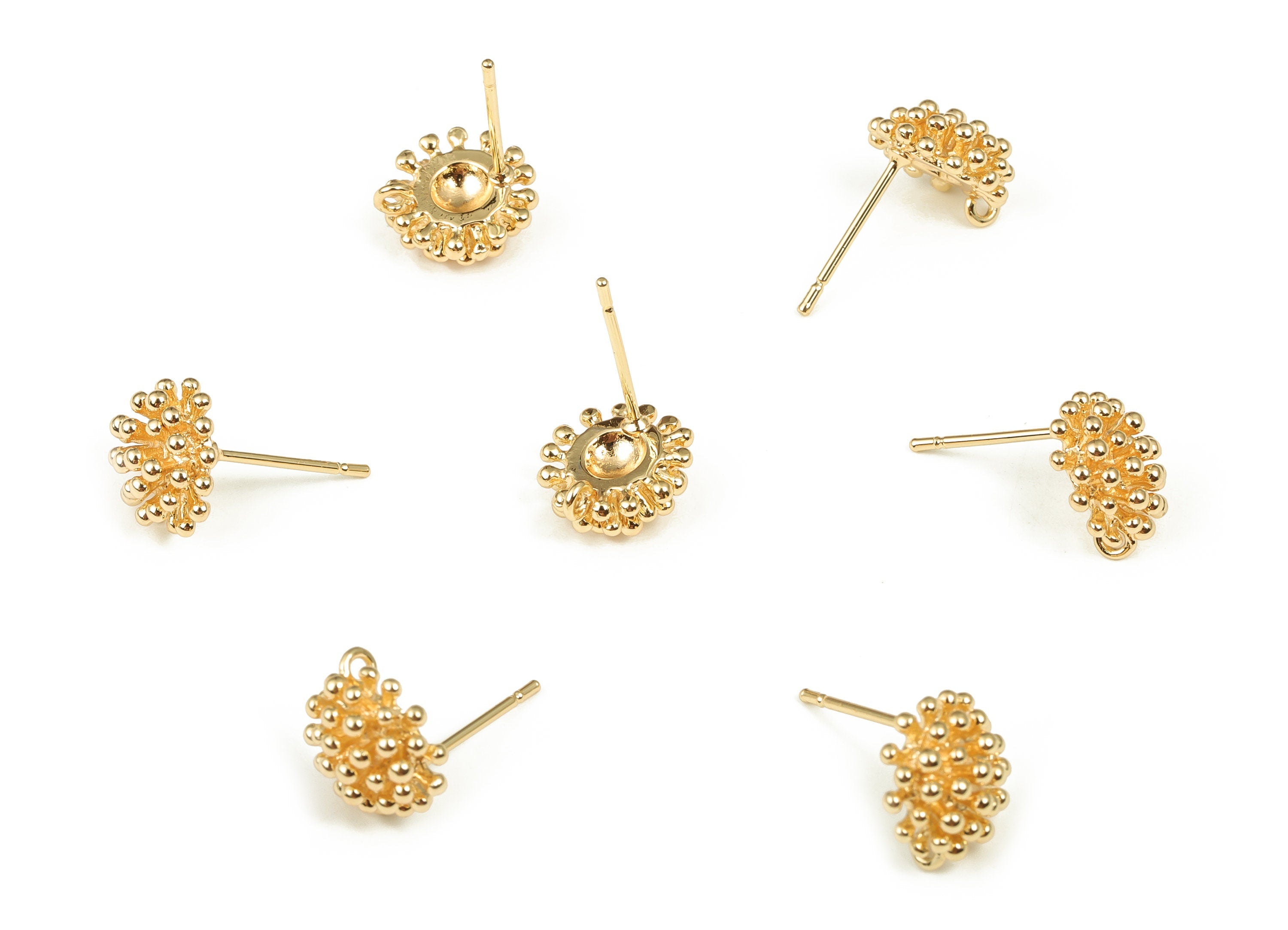Brass Water Lily Earring Stud With Loop - Gold Flower Post - Stainless Steel Stud - 18K Real Gold Plated Brass - 10.65x10.08x4.6mm - RGP4024 - DOMEDBAZAAR