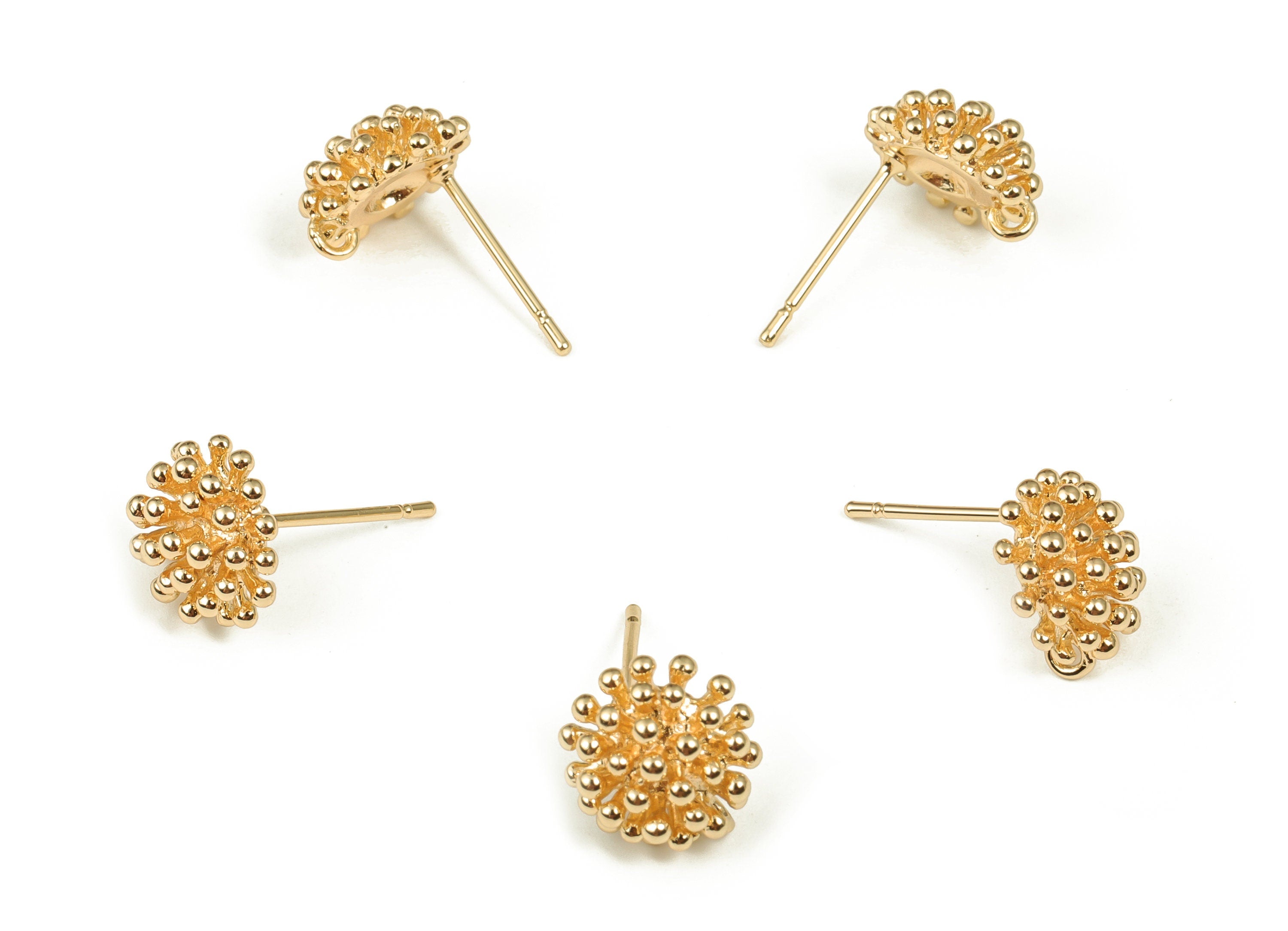 Brass Water Lily Earring Stud With Loop - Gold Flower Post - Stainless Steel Stud - 18K Real Gold Plated Brass - 10.65x10.08x4.6mm - RGP4024 - DOMEDBAZAAR