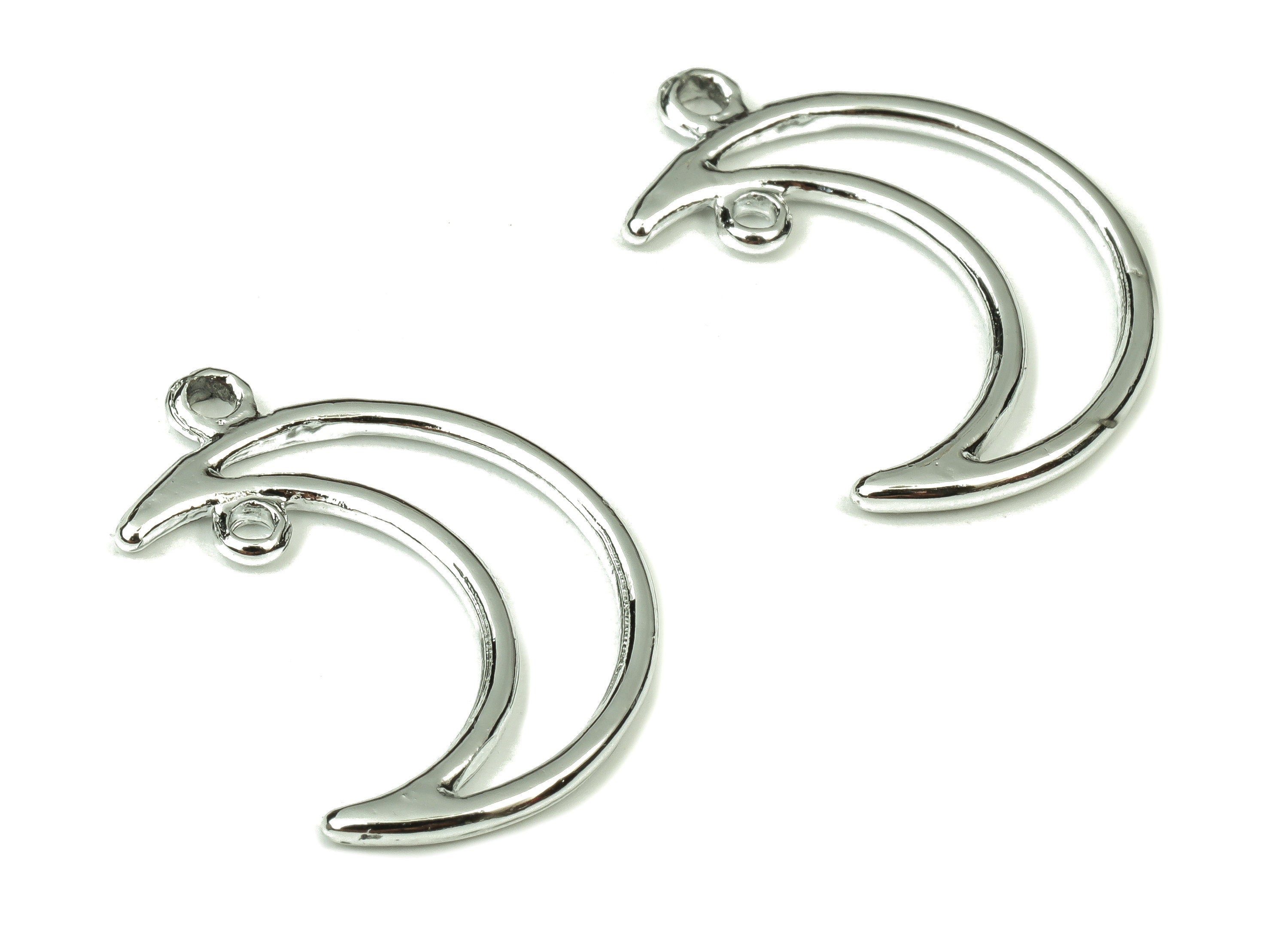 Alloy Crescent Earring Charms - Silver Alloy Moon Pendant - Silver Tone Plated Alloy - Jewelry Making Supplies - 27.43x19.2x1.8mm - ZZ1804 - DOMEDBAZAAR