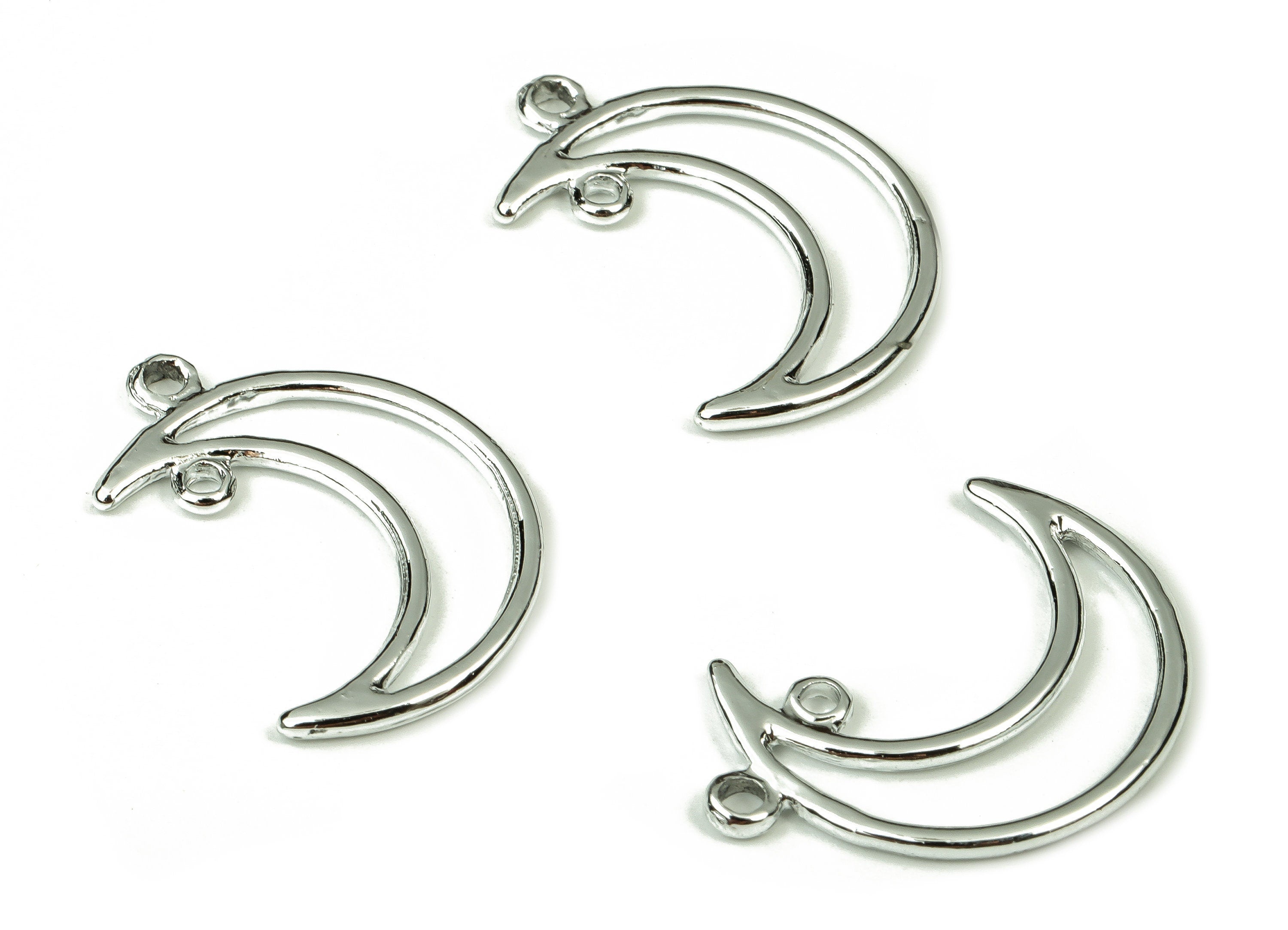 Alloy Crescent Earring Charms - Silver Alloy Moon Pendant - Silver Tone Plated Alloy - Jewelry Making Supplies - 27.43x19.2x1.8mm - ZZ1804 - DOMEDBAZAAR