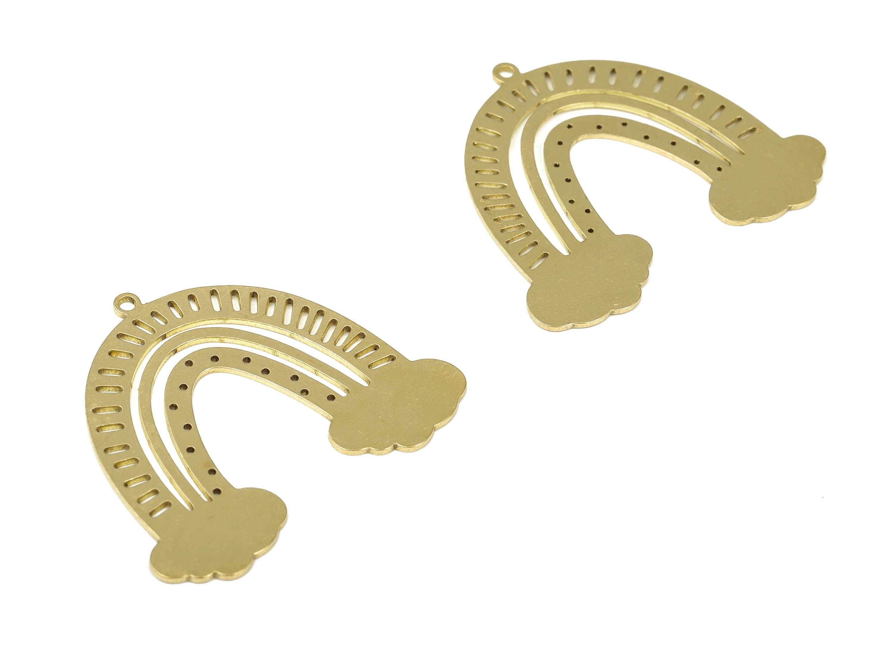 Brass Rainbow Pendant – Raw Brass Clouds Arch Pendant - Geometric Rainbow Earring Charm – Jewelry Supplies - 35.08×29.84×0.7mm - PP4261 - DOMEDBAZAAR