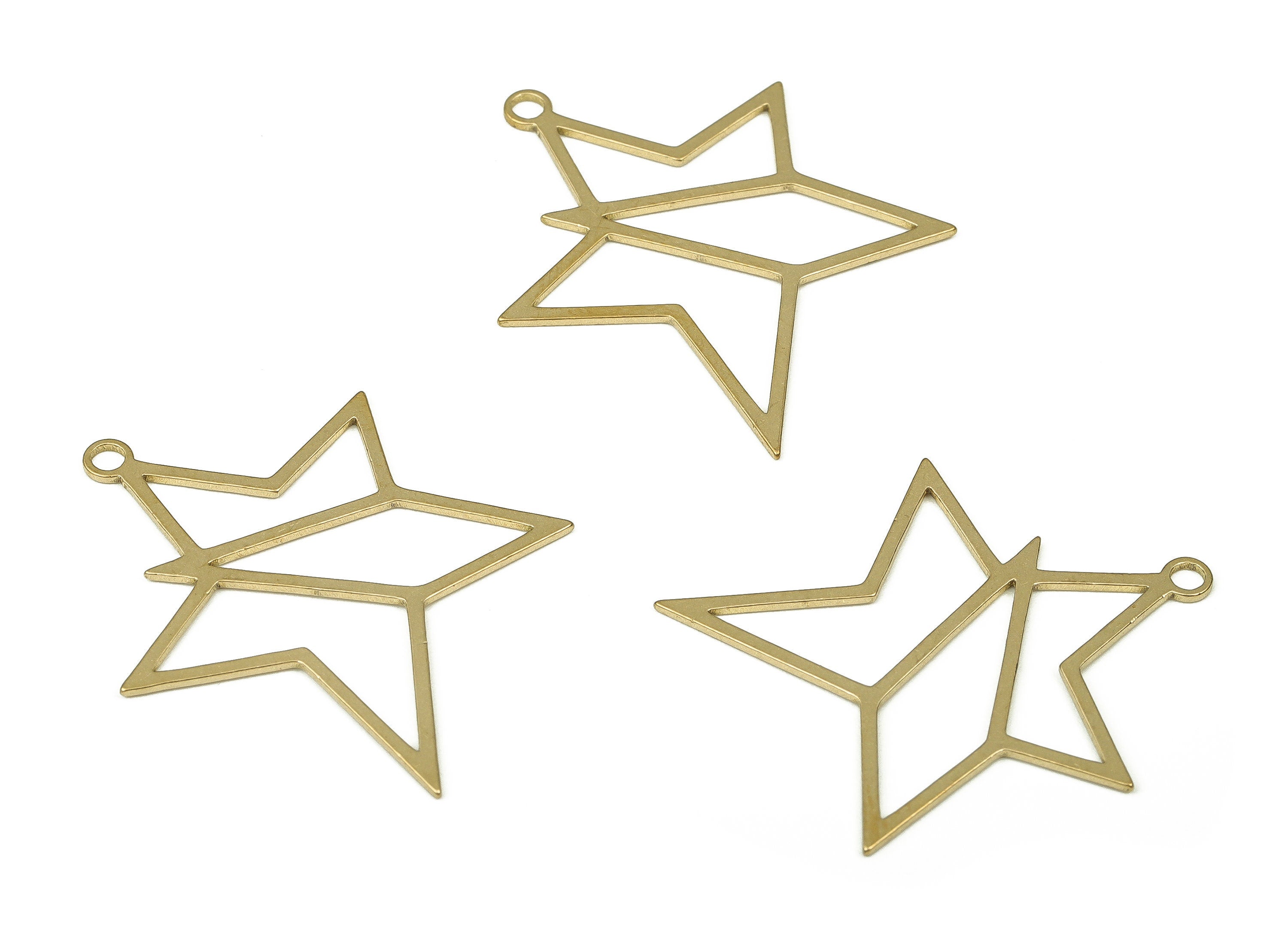 Raw Brass Star Earring Charms - Brass Star Pendant Charm - Raw Brass Earring Findings - Jewelry Making Supplies -32.3x25.75x0.69mm- PP4351 - DOMEDBAZAAR
