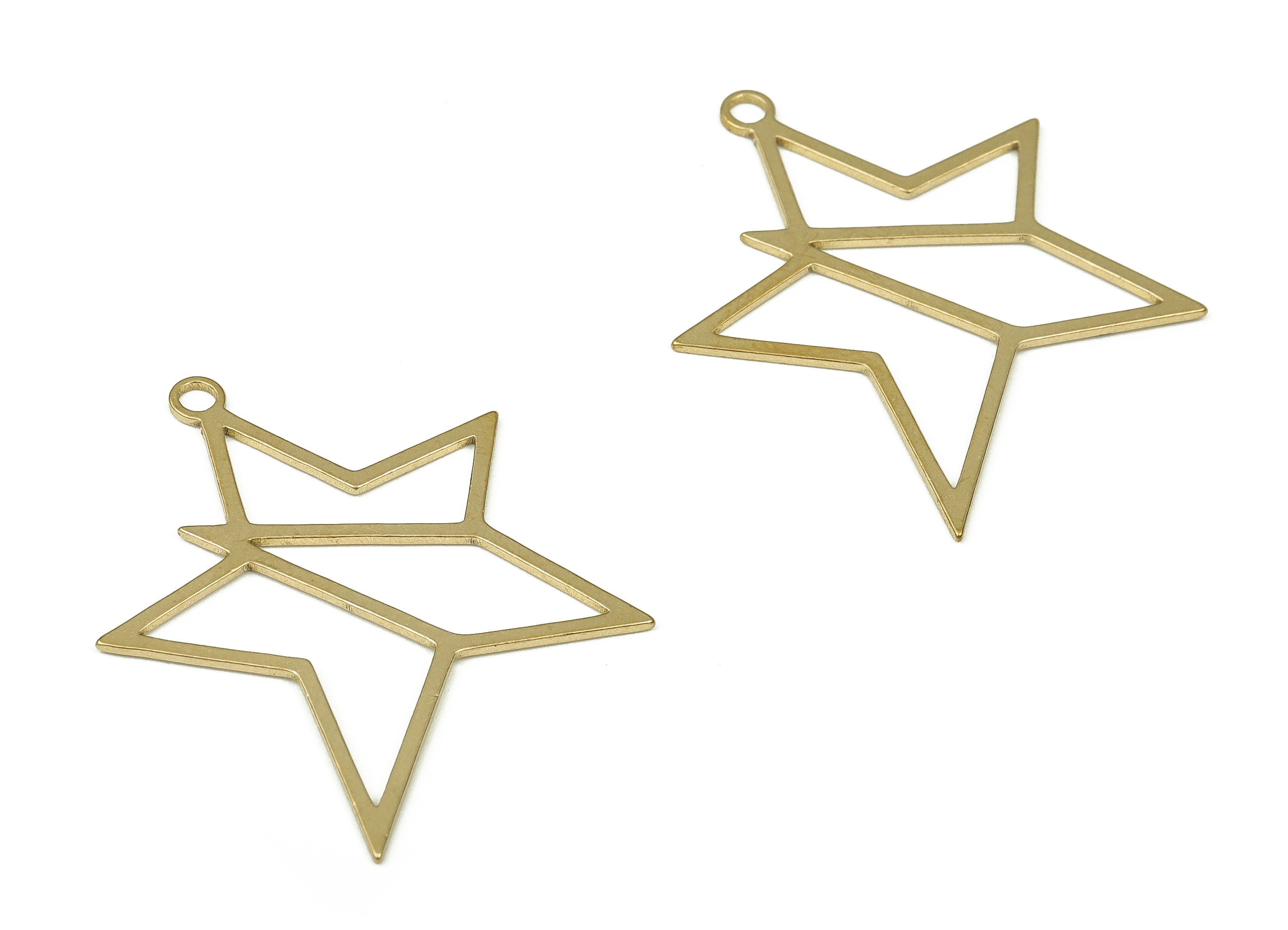 Raw Brass Star Earring Charms - Brass Star Pendant Charm - Raw Brass Earring Findings - Jewelry Making Supplies -32.3x25.75x0.69mm- PP4351 - DOMEDBAZAAR