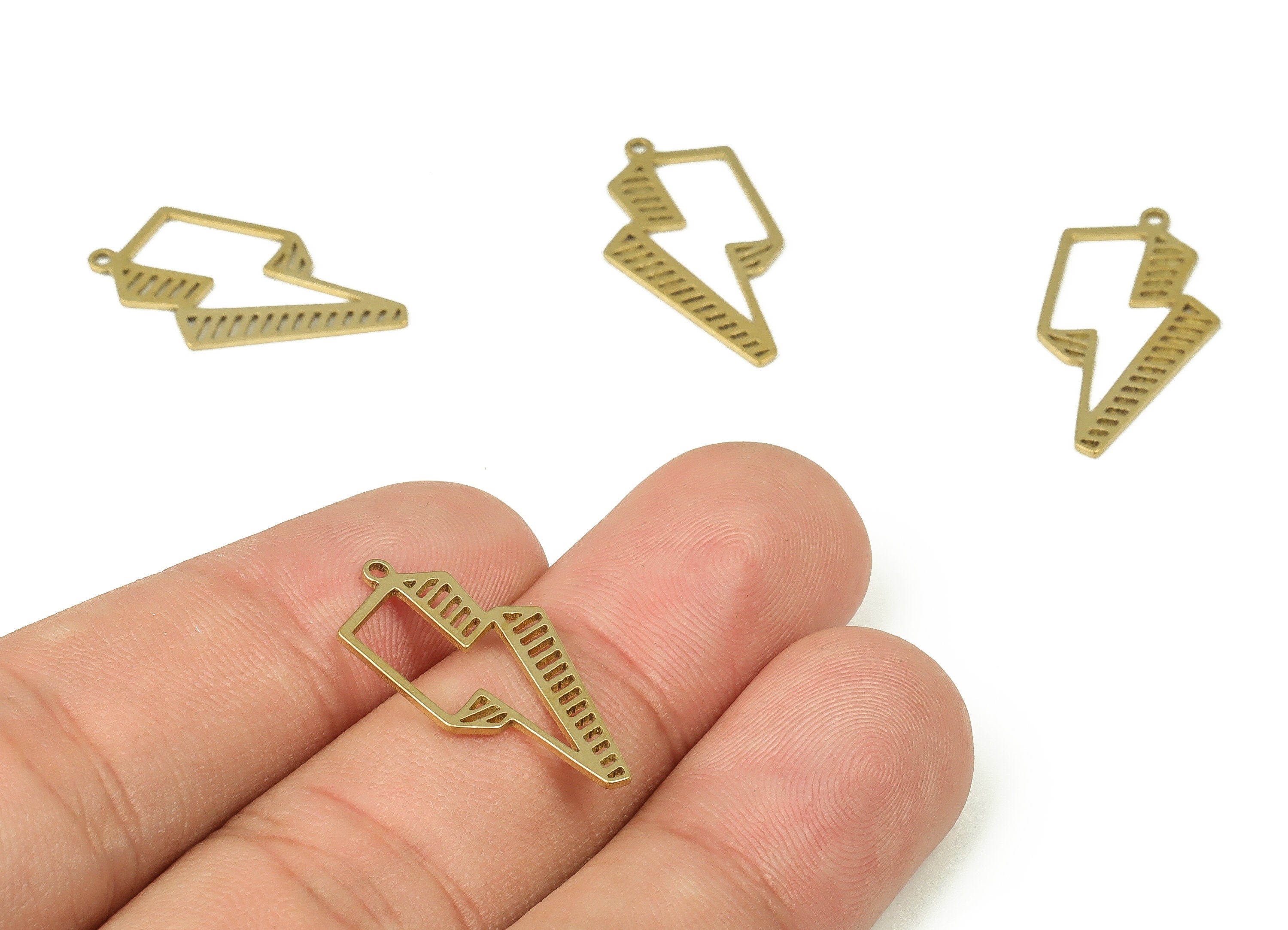 Brass Lighting Thunderbolt Pendant Charm - Raw Brass Thunderbolt Earring Charms - DIY Jewelry Making Supplies -24.33x12.71x0.69mm- PP4326 - DOMEDBAZAAR