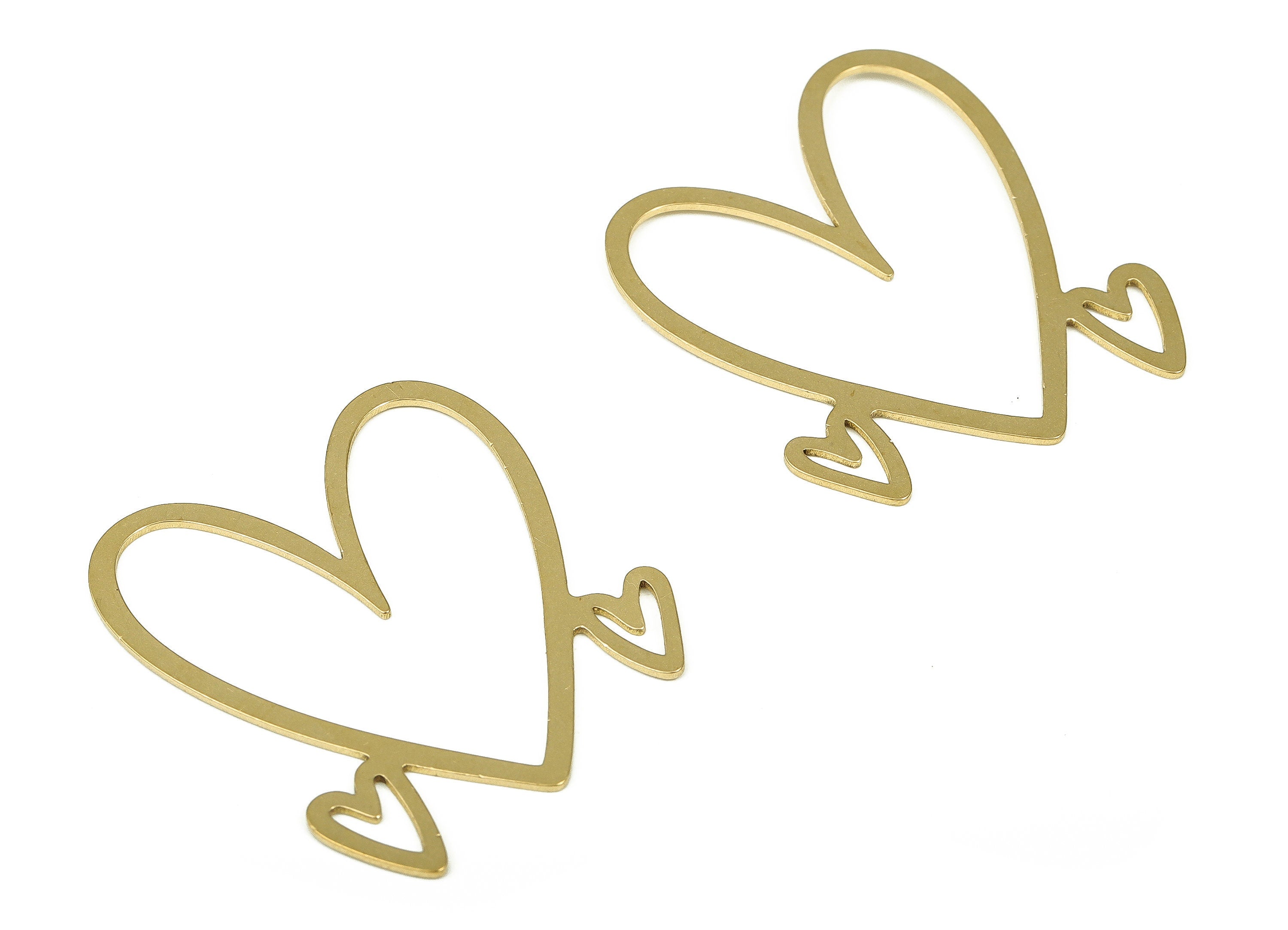 Brass Heart Earring Charms - Raw Brass Heart Pendant - Earrings Finding - Jewelry Making Supplies - 28.87x26.95x0.68mm - PP4305 - DOMEDBAZAAR