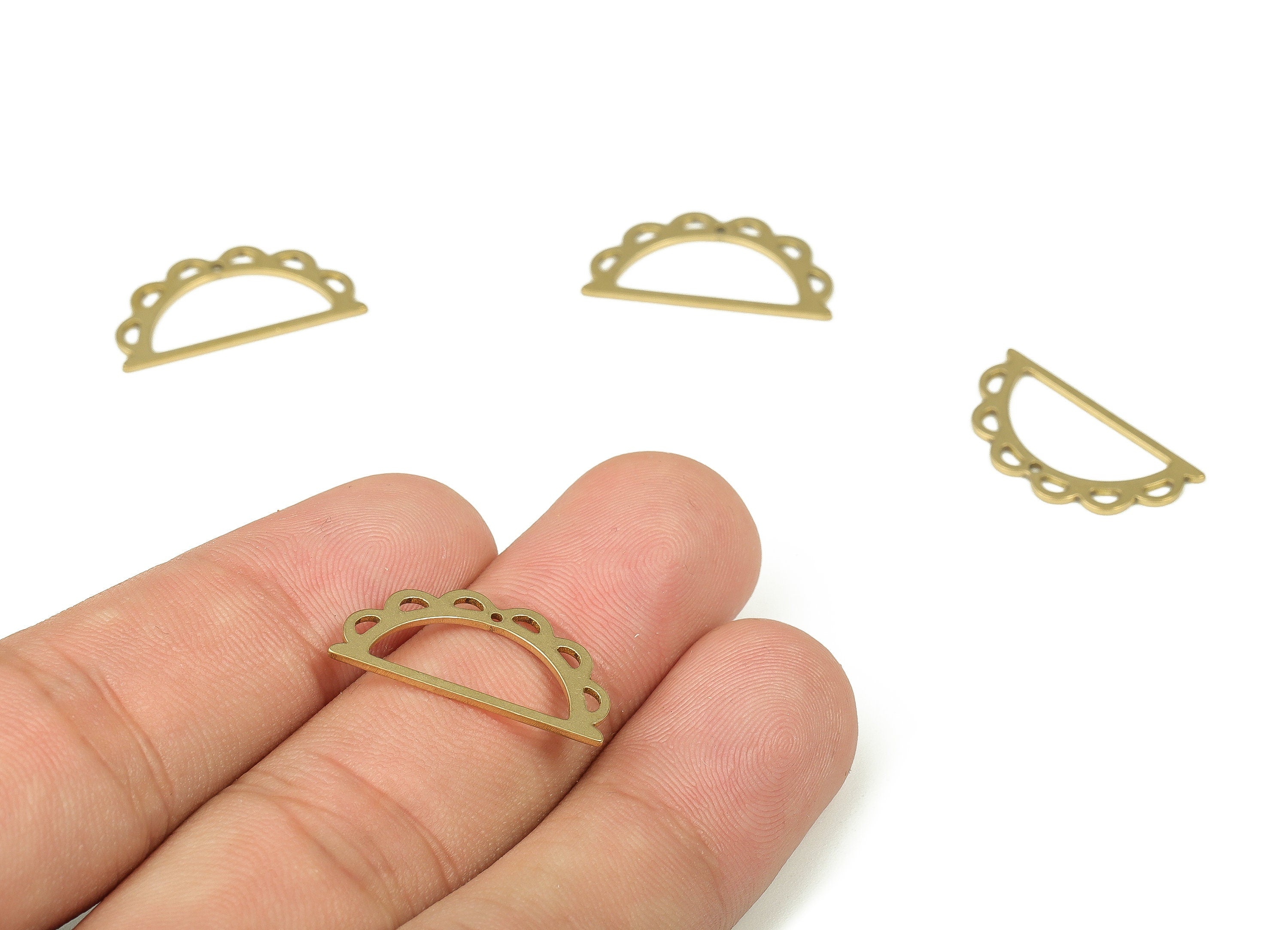 Brass Semi Circle Earring Charms - Raw Brass Half Moon Pendant - Earrings Finding - Jewelry Making Supplies - 21.77x11.2x0.81mm - PP4332 - DOMEDBAZAAR