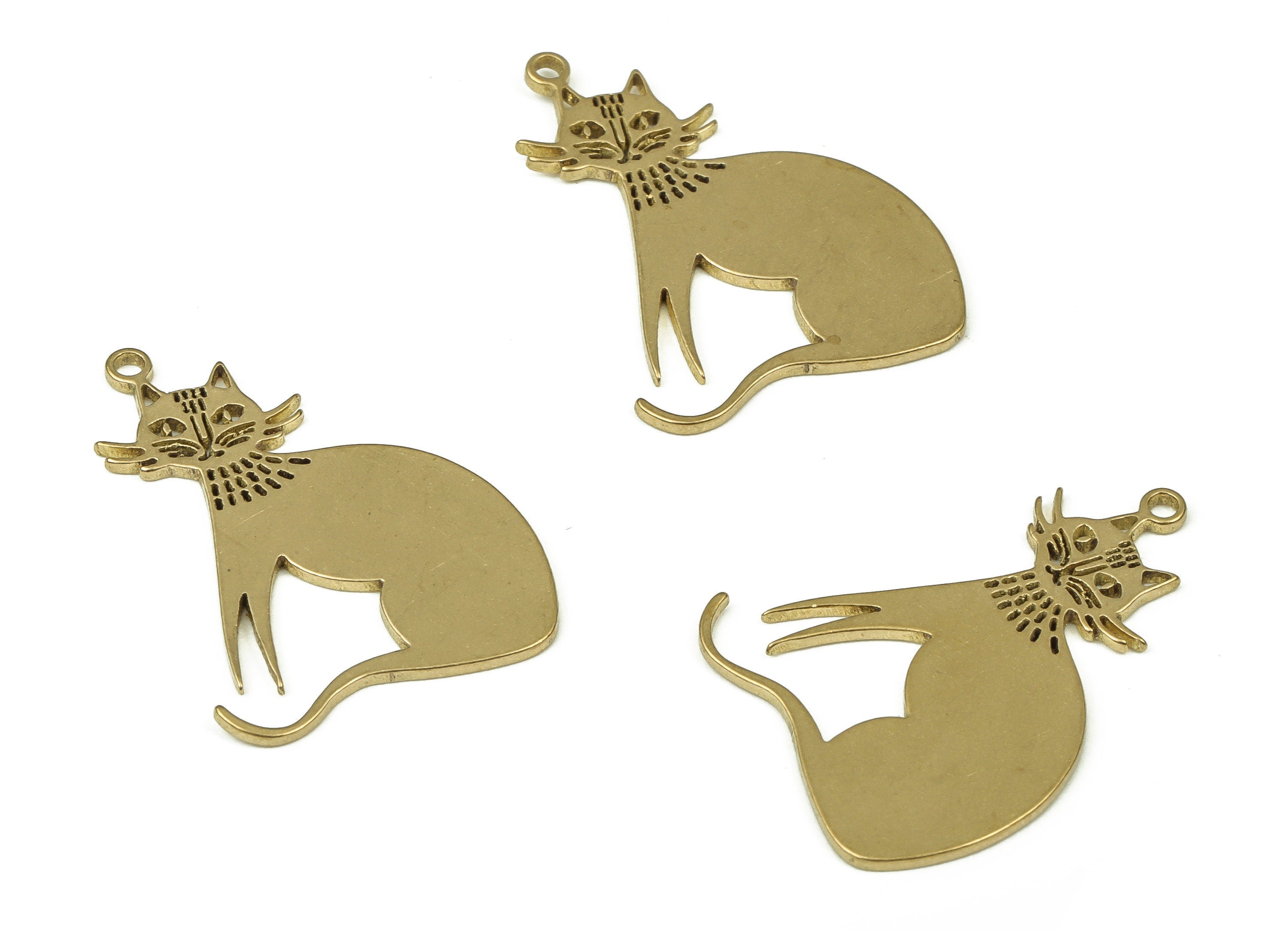 Personalized stamping blank - Raw Brass Cat Earring Charms - Brass Cat Pendant Charms - Raw Brass Earring Findings  -25.47x17.92x1mm- PP4331 - DOMEDBAZAAR