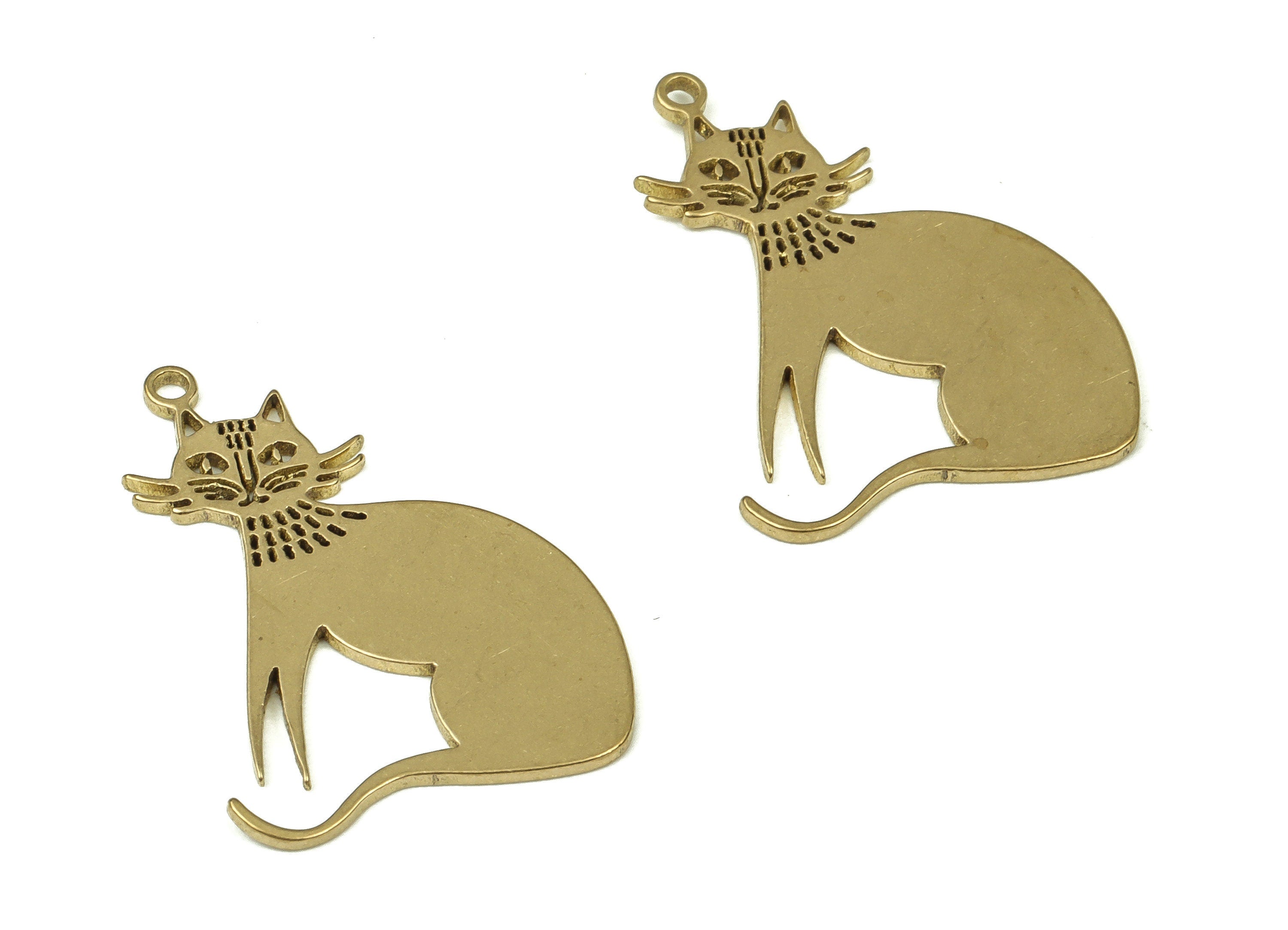 Personalized stamping blank - Raw Brass Cat Earring Charms - Brass Cat Pendant Charms - Raw Brass Earring Findings  -25.47x17.92x1mm- PP4331 - DOMEDBAZAAR