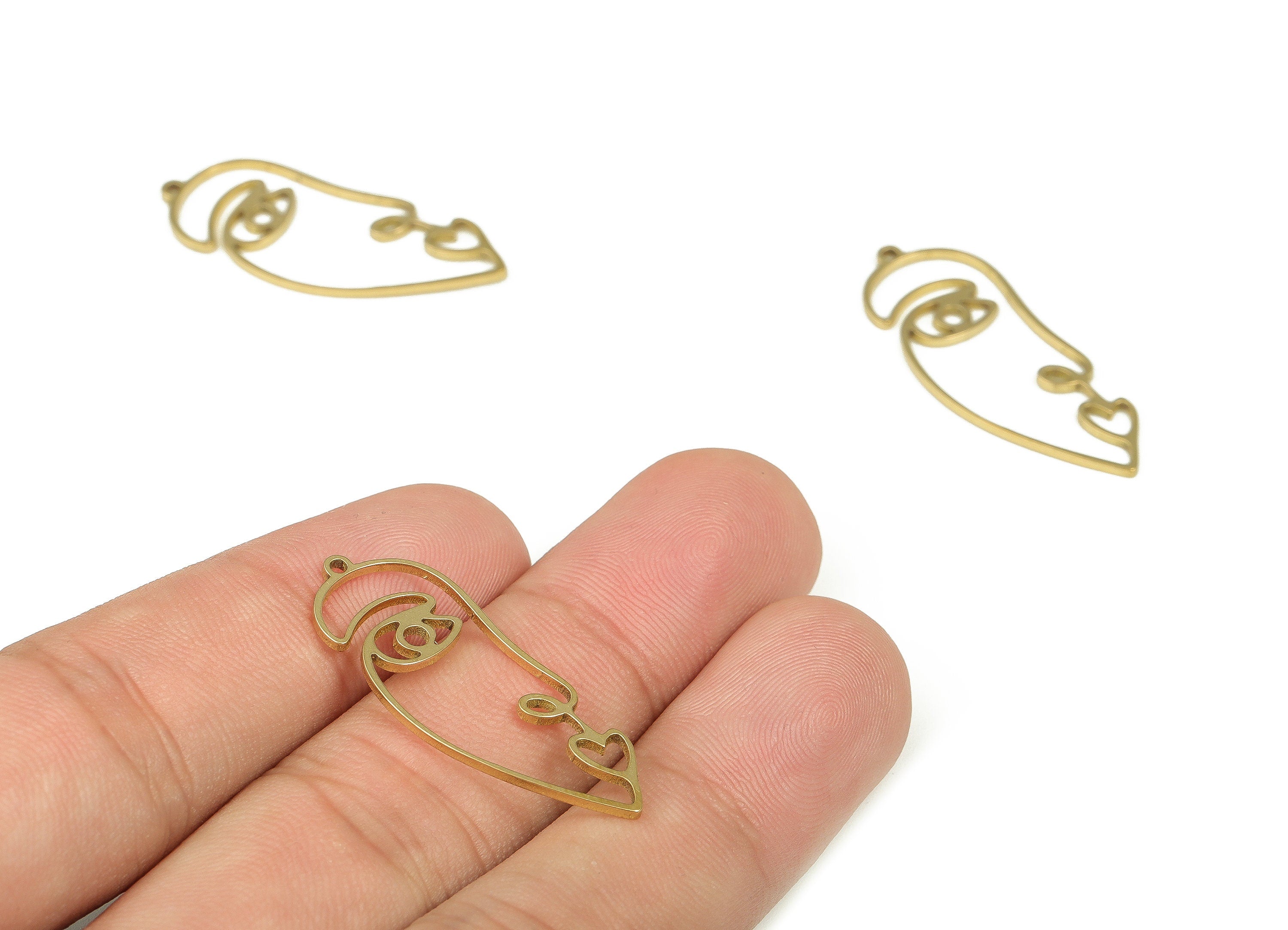 Brass Face Earring Charms - Raw Brass Face Pendant Charm - Raw Brass Earring Findings - Jewelry Making Supplies -32.62x12.65x1.01mm- PP4327 - DOMEDBAZAAR