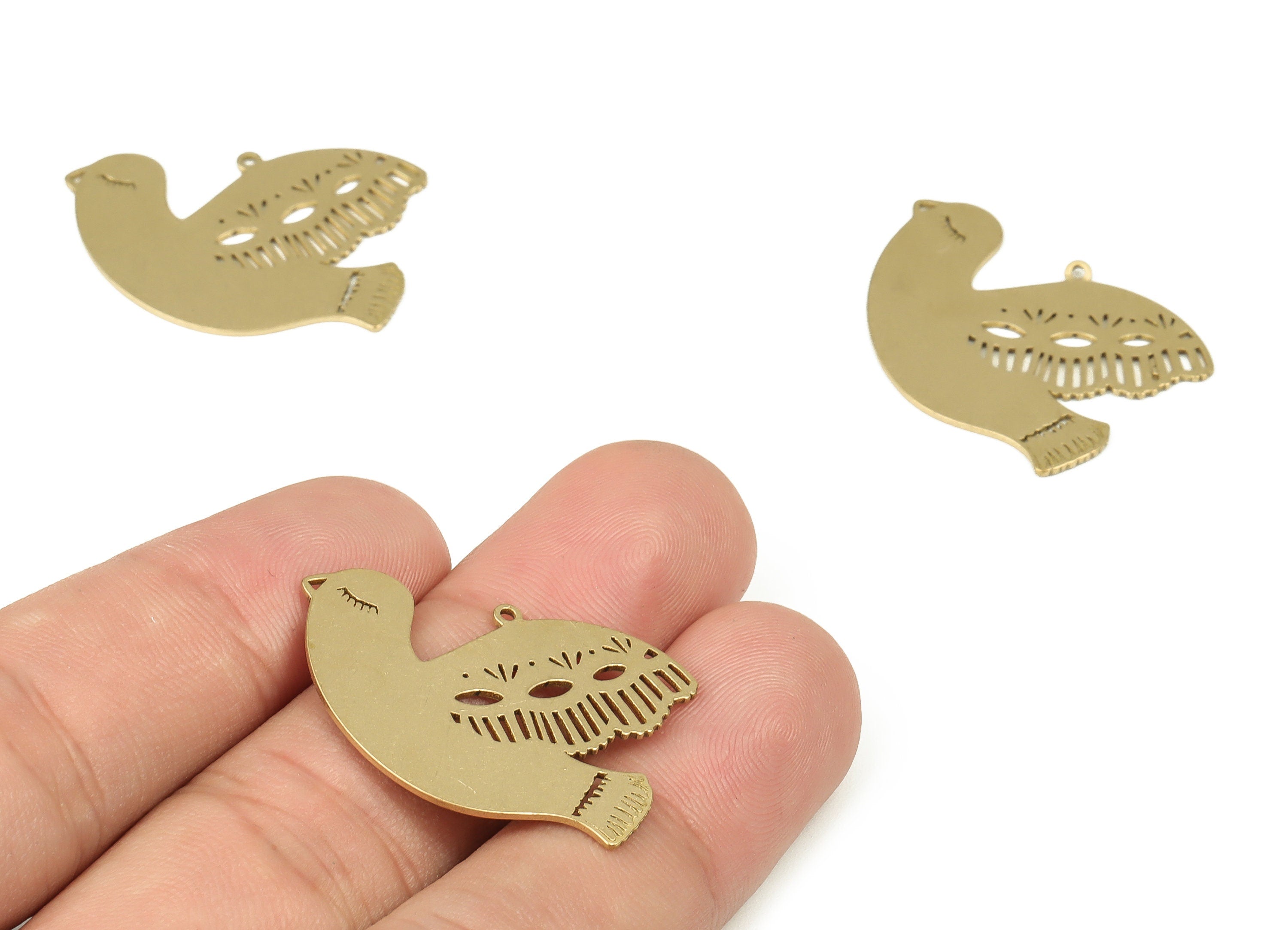 Brass Dove Bird Charms – Raw Brass Bird Pendant Charm – Mini Bird Earring Charms – DIY Jewelry Supplies - 31.11 x 23.16 x 0.7mm - PP4263 - DOMEDBAZAAR