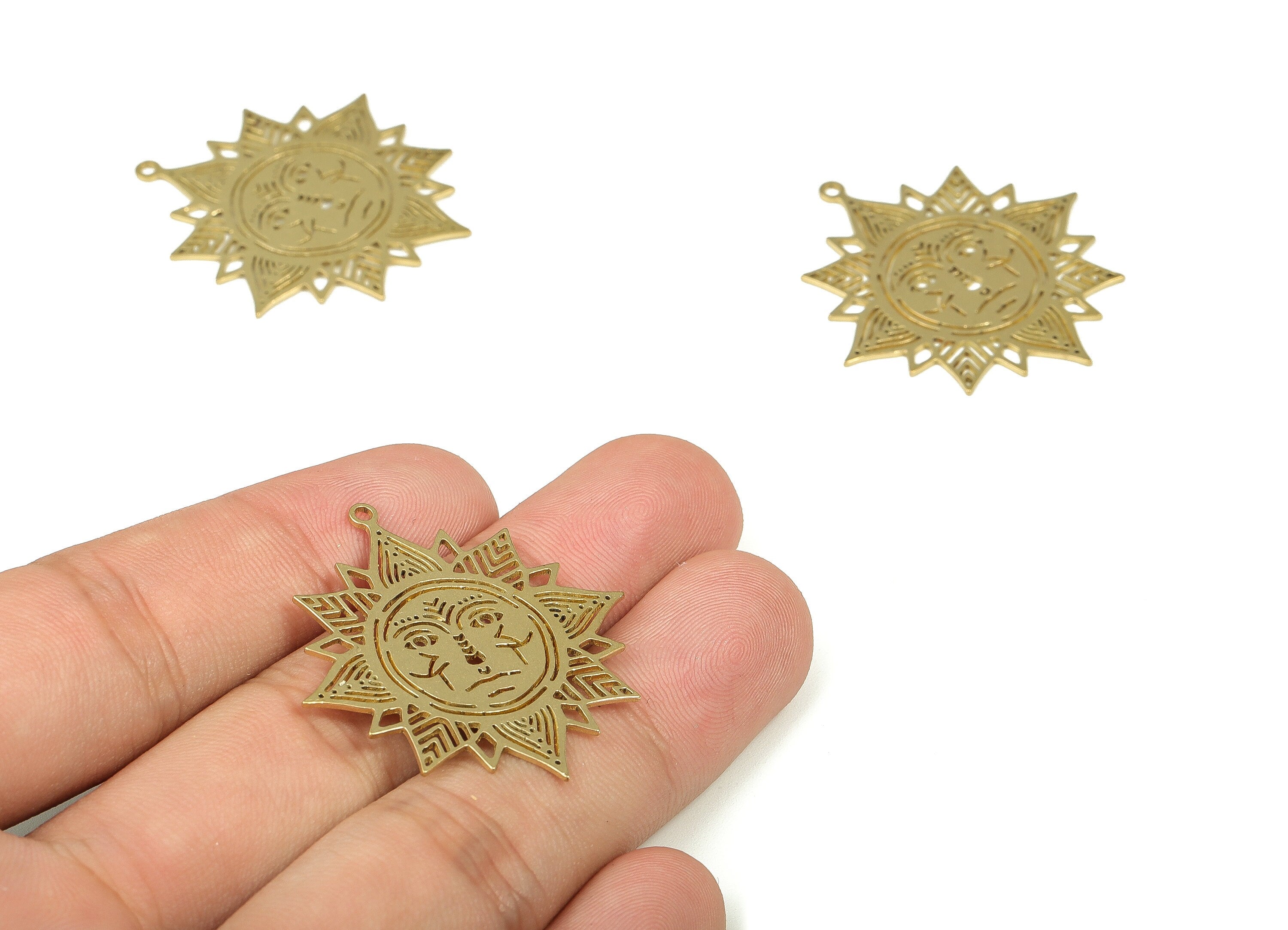 Raw Brass Sun Face Charms - Raw Brass Face Sun Pendant Charms - Brass Earrings Charm - Jewelry Making Supplies -36.49x34.2x0.75mm - PP4316 - DOMEDBAZAAR