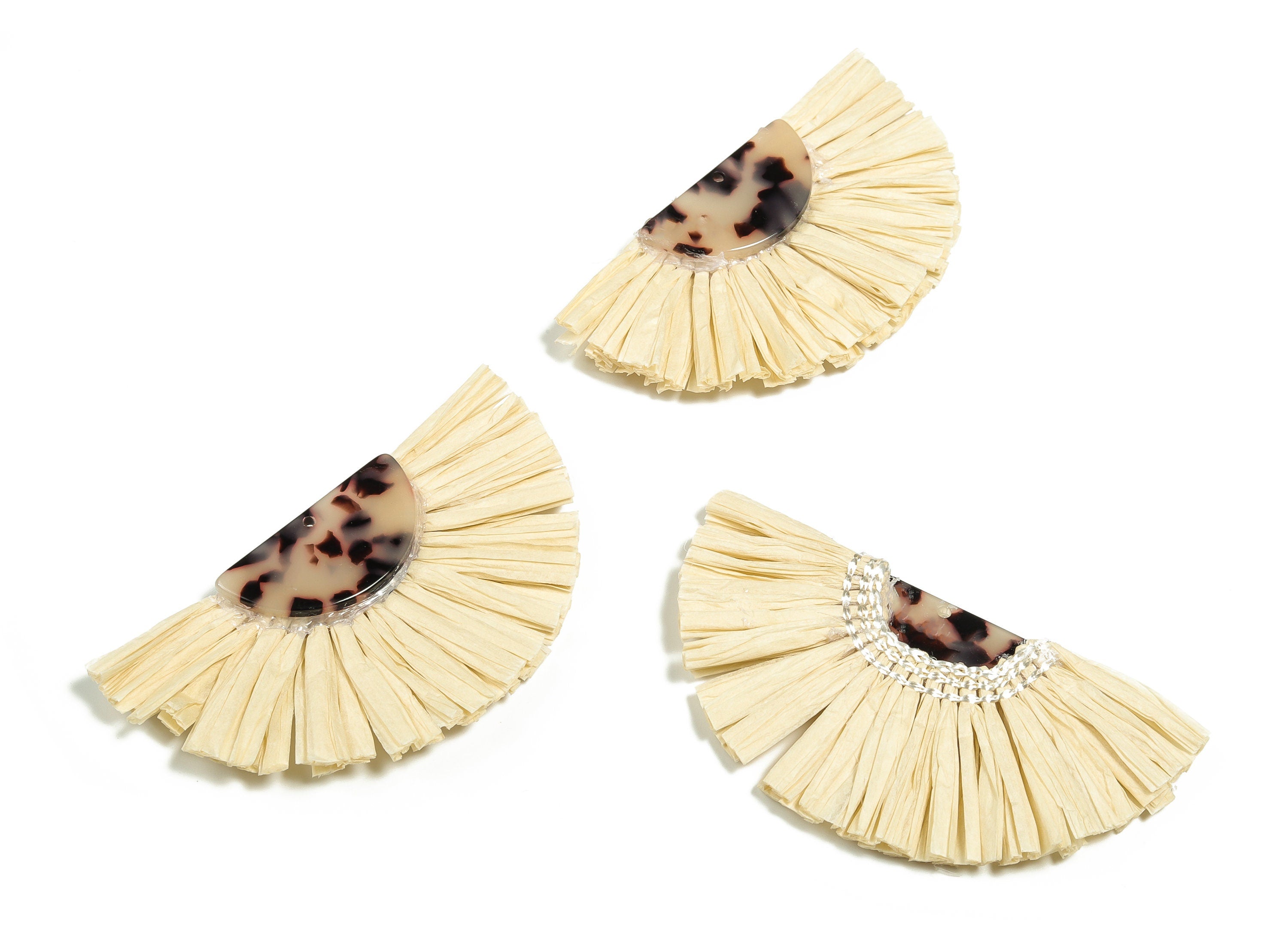 Acetate Tassels Fan Charm - Single Layer Raffia - Tortoise Shell Earring - Jewelry Supplies - Color Code: A06 - 70x53x4mm - AC1627-A06 - DOMEDBAZAAR