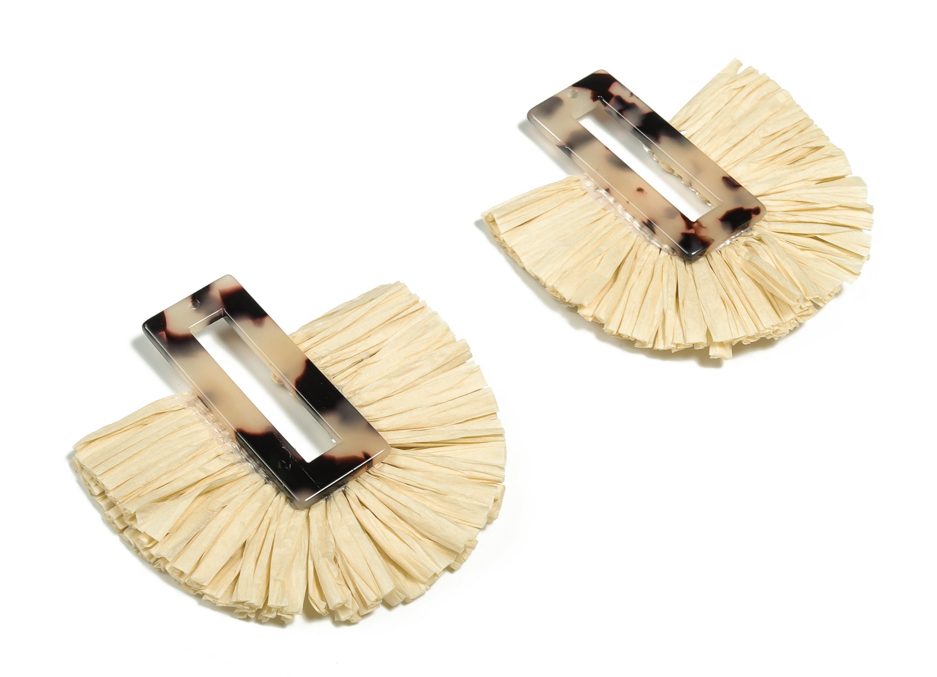 Acetate Acrylic Earring Charm with Single Layer Raffia - Tassels Fan - Blonde Tortoise Shell - Color Code: A06 - 70x62x4mm - AC1628-A06 - DOMEDBAZAAR