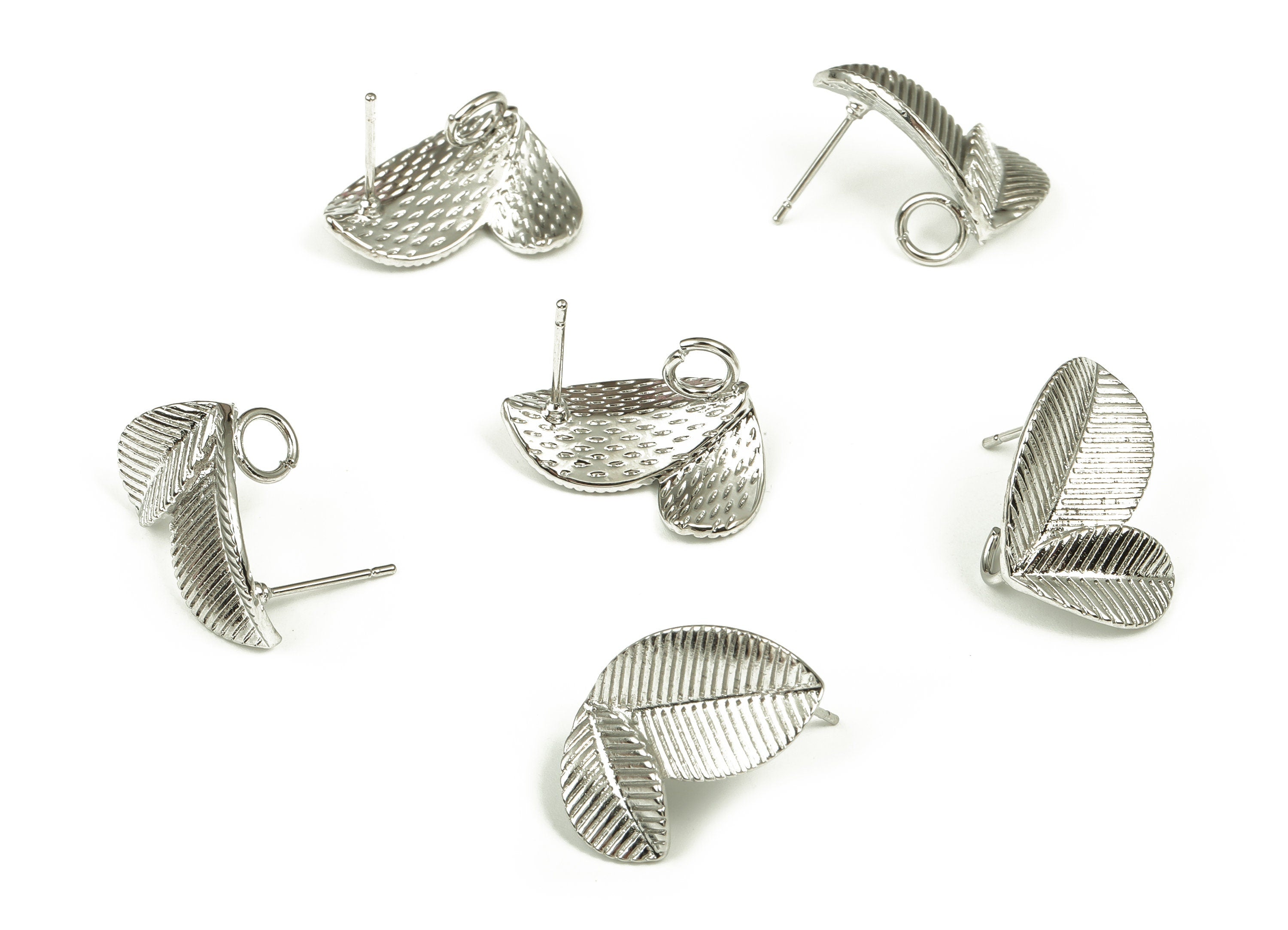 Brass Leaves Earring Stud - White Gold Leaves Post - Stainless Steel Stud - 18K Real White Gold Plated Brass - 20.9x18.31x1.82mm - RGP4022 - DOMEDBAZAAR