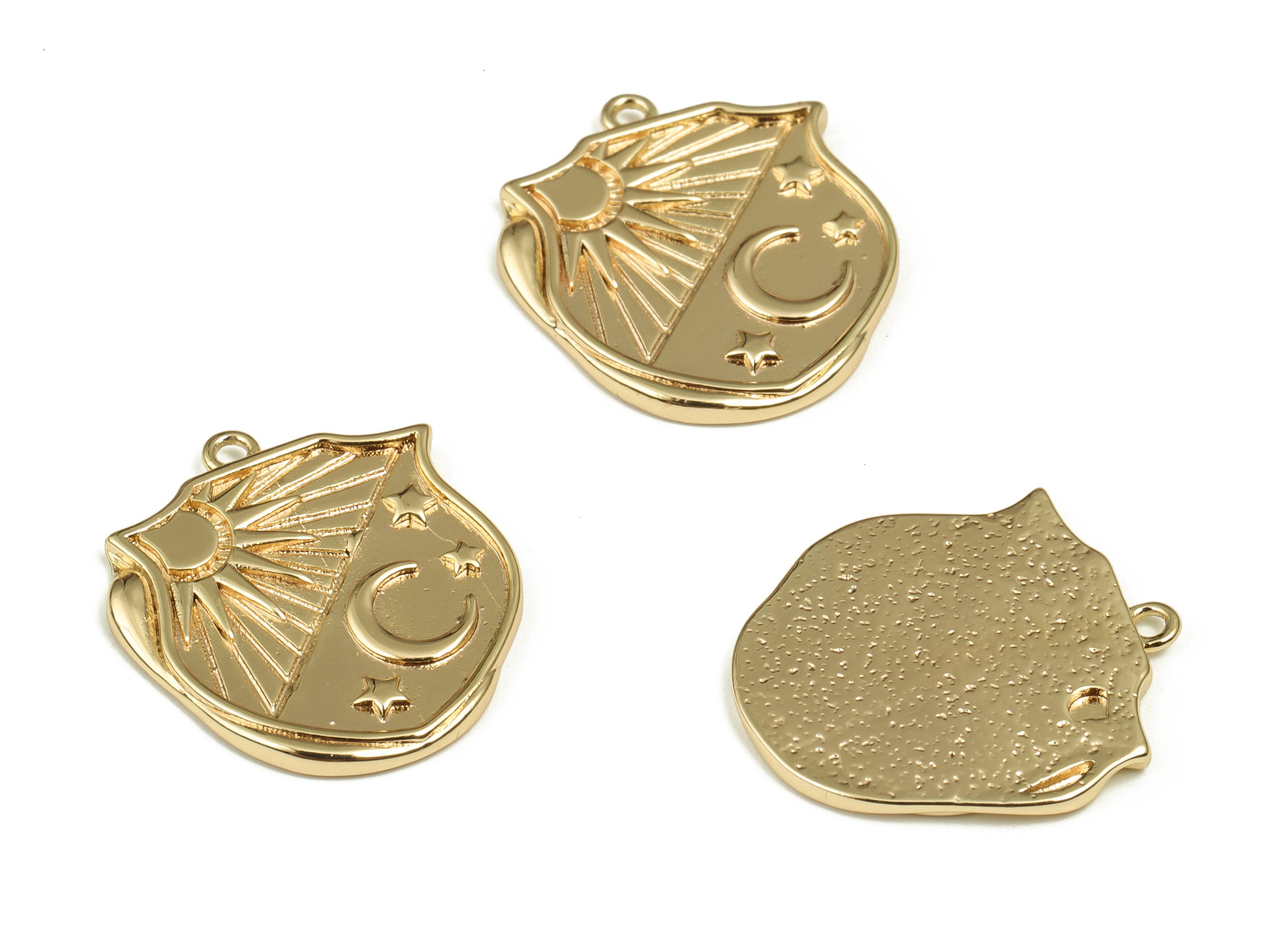 Brass Geometry Earring Charms - Gold Sun Star Moon Pendant - 18K Real Gold Plated Brass - Jewelry Supplies - 20.42x18.01x1.65mm - RGP3591 - DOMEDBAZAAR