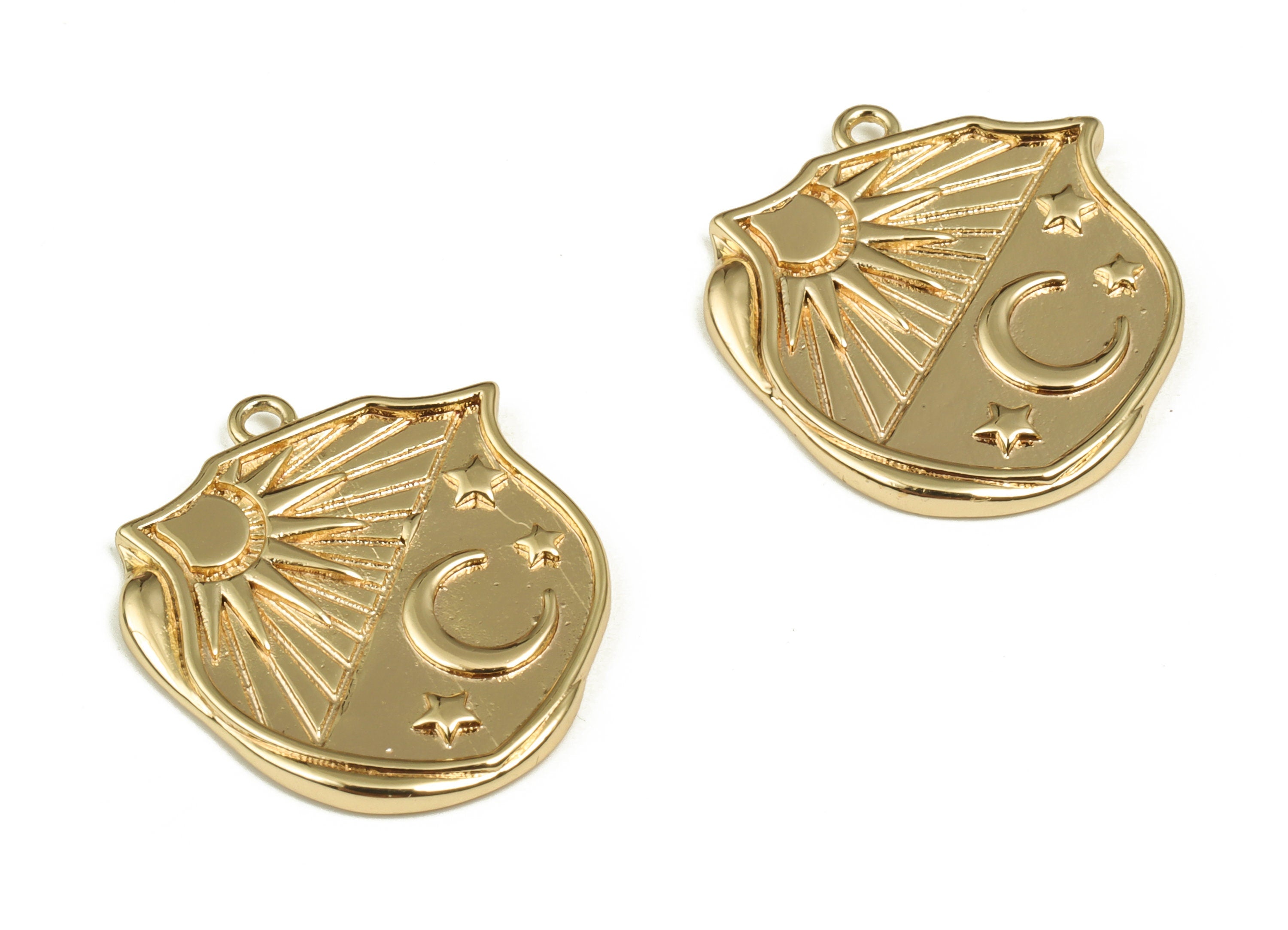 Brass Geometry Earring Charms - Gold Sun Star Moon Pendant - 18K Real Gold Plated Brass - Jewelry Supplies - 20.42x18.01x1.65mm - RGP3591 - DOMEDBAZAAR