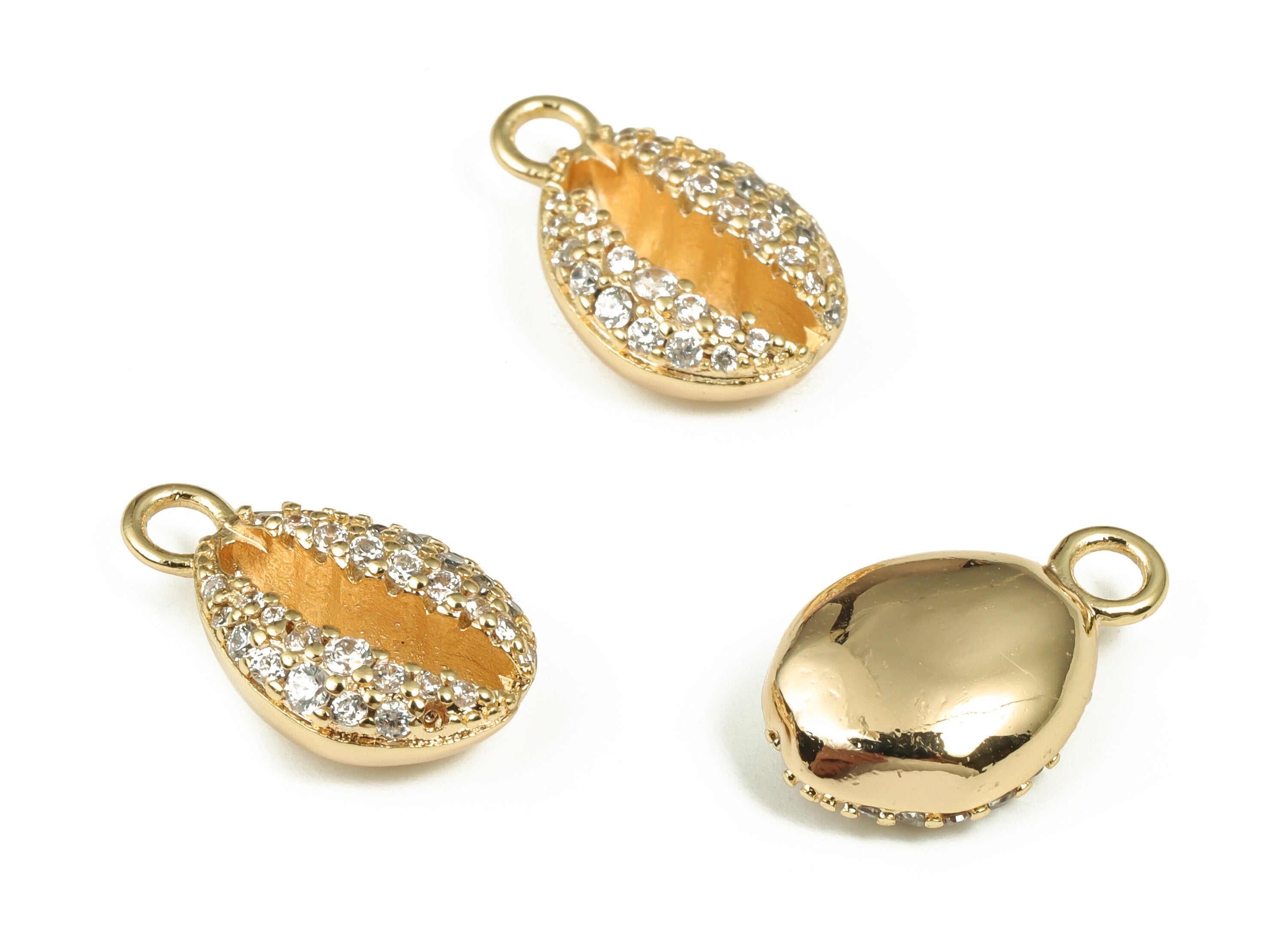 Brass Shell Earring Charms With Zircons - Gold Shell Pendant - 18K Real Gold Plated Brass - Jewelry Supplies - 16.06x9.66x5.33mm - RGP4021 - DOMEDBAZAAR