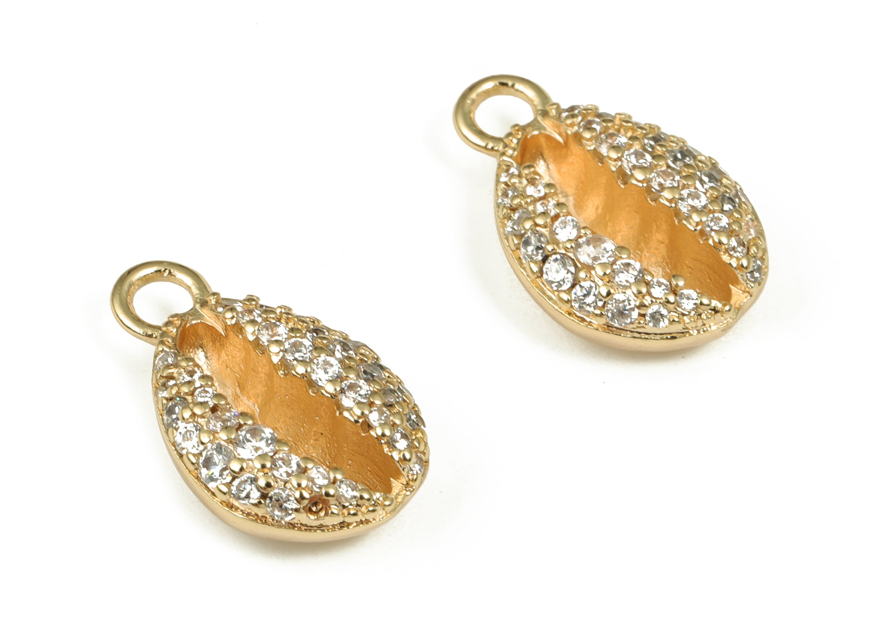 Brass Shell Earring Charms With Zircons - Gold Shell Pendant - 18K Real Gold Plated Brass - Jewelry Supplies - 16.06x9.66x5.33mm - RGP4021 - DOMEDBAZAAR